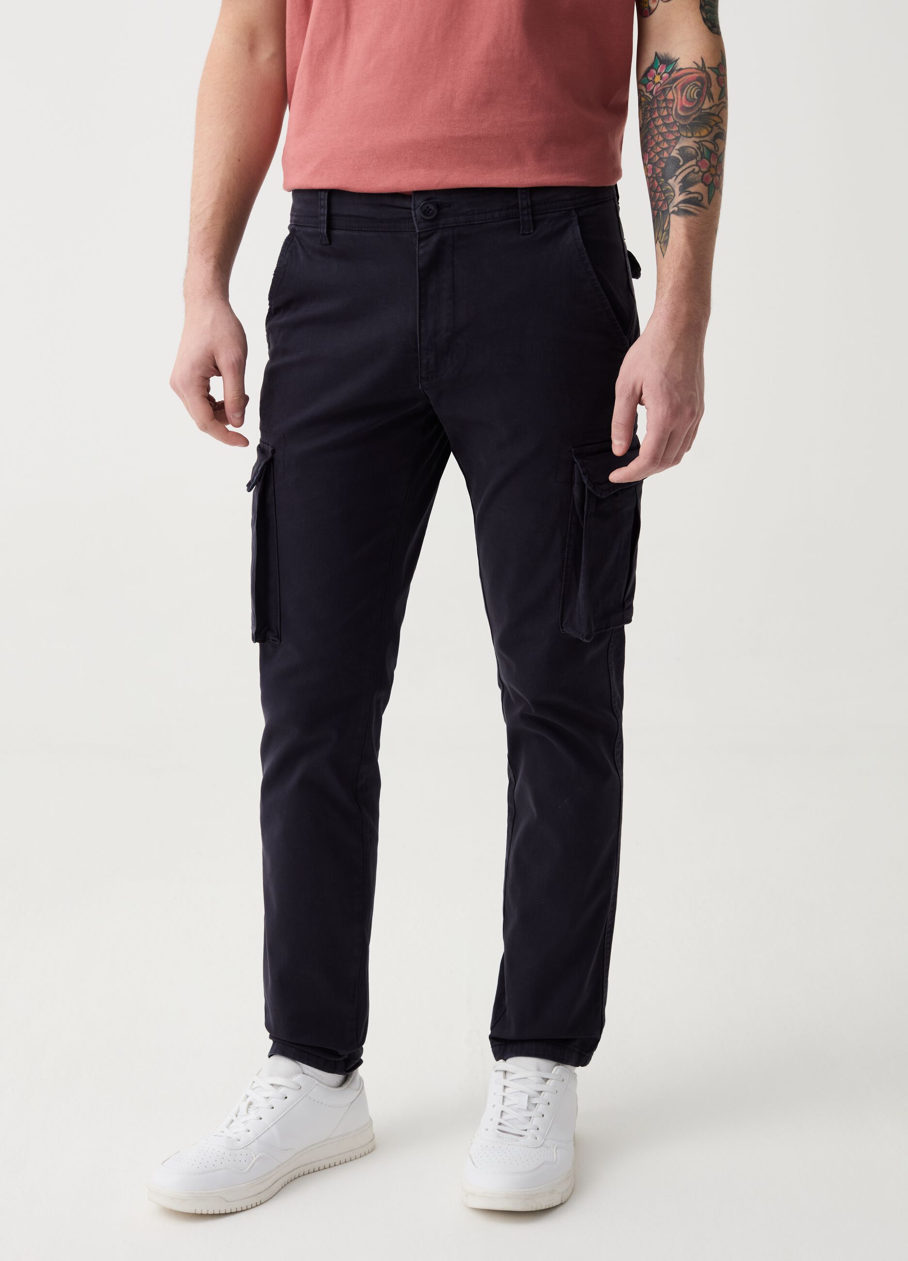 Slim-fit cargo trousers in stretch twill