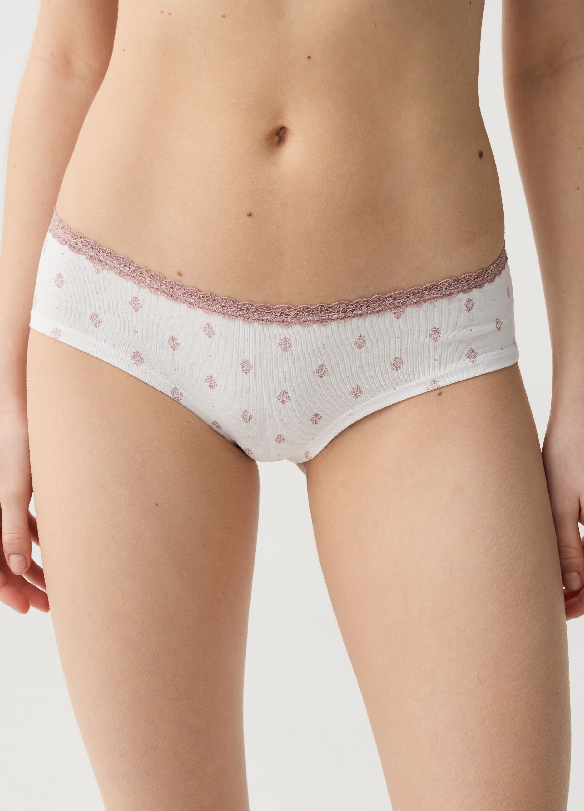 Two-pack stretch organic cotton French knickers with pattern