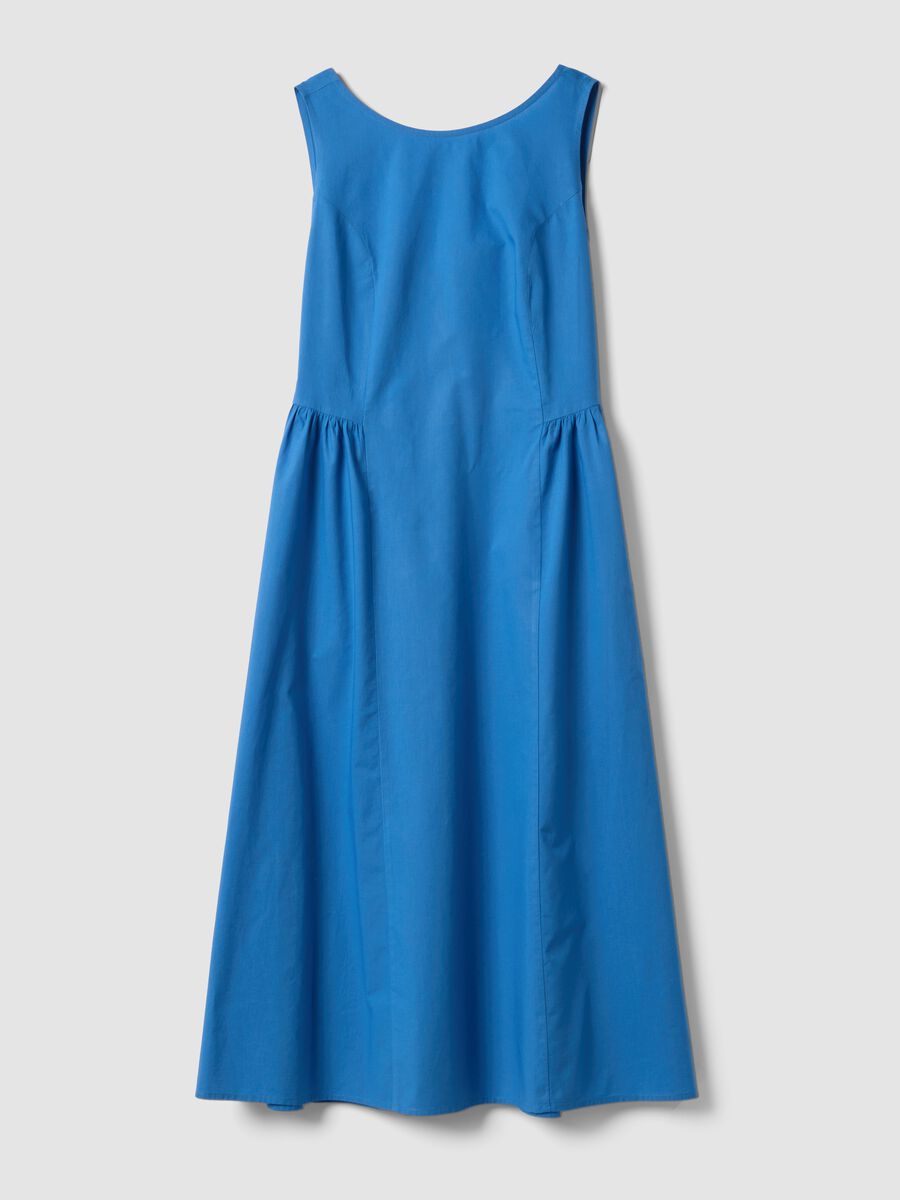 Vestito blu in puro cotone con scollo a barca_4