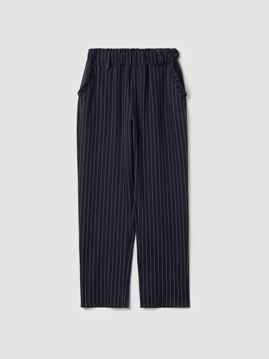 Cropped pinstriped trousers with frills_4