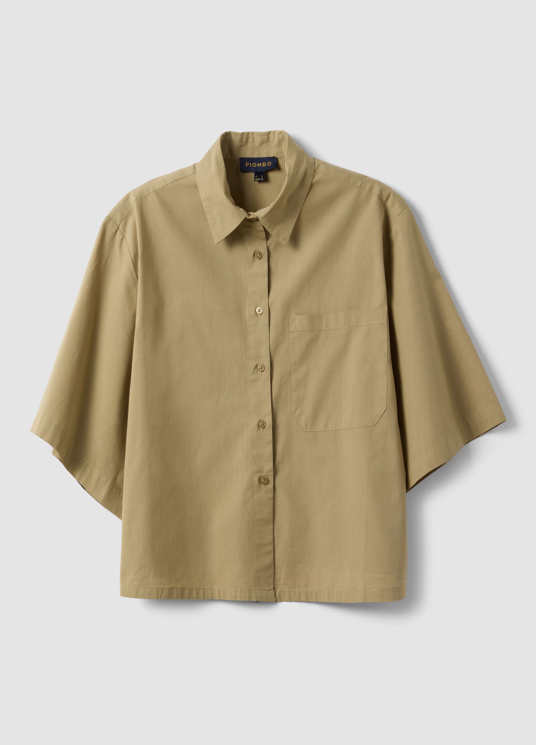 Camicia beige in puro cotone con taschino over fit
