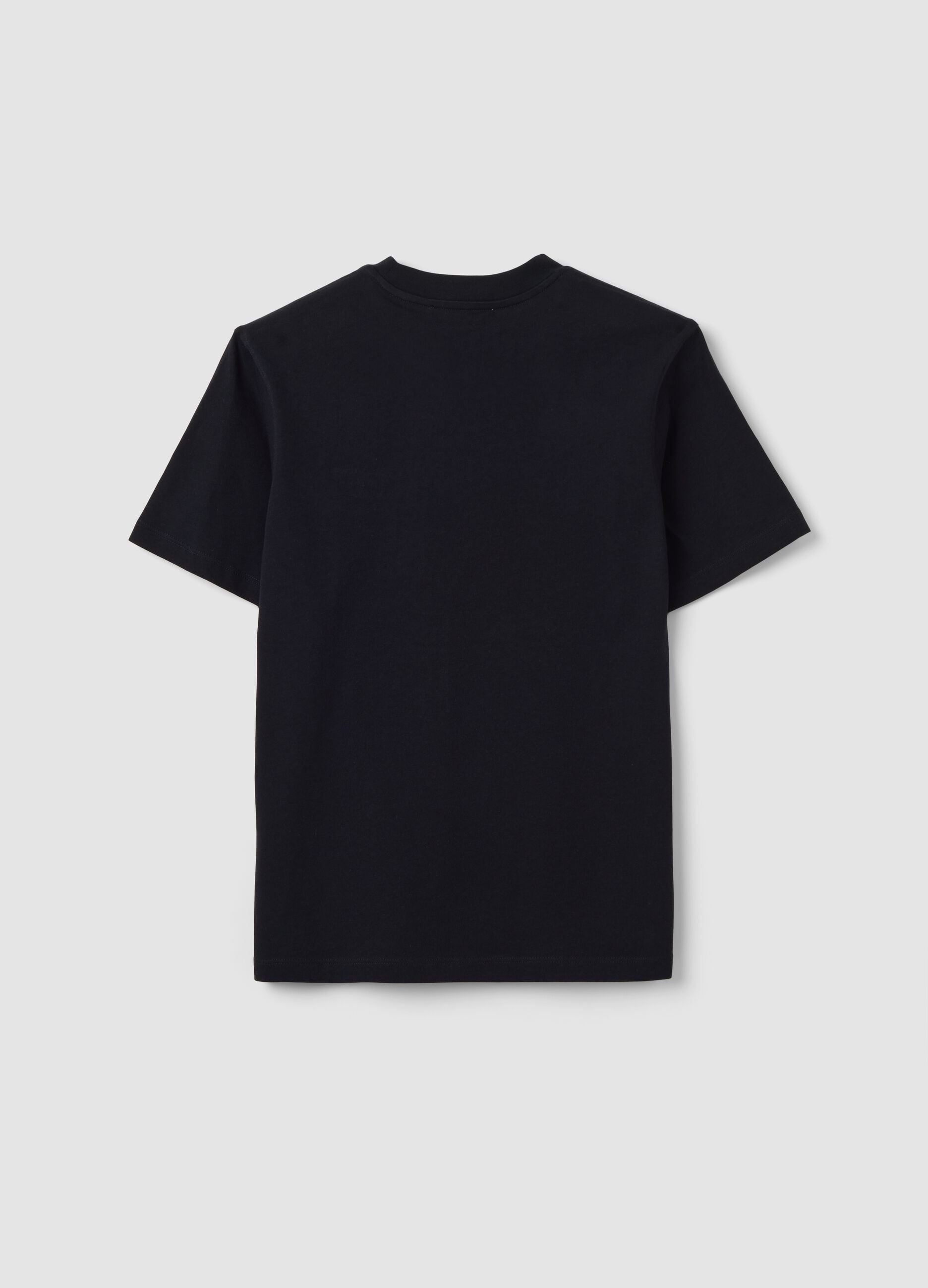 Black relaxed-fit pure cotton T-shirt with embroidered slogan