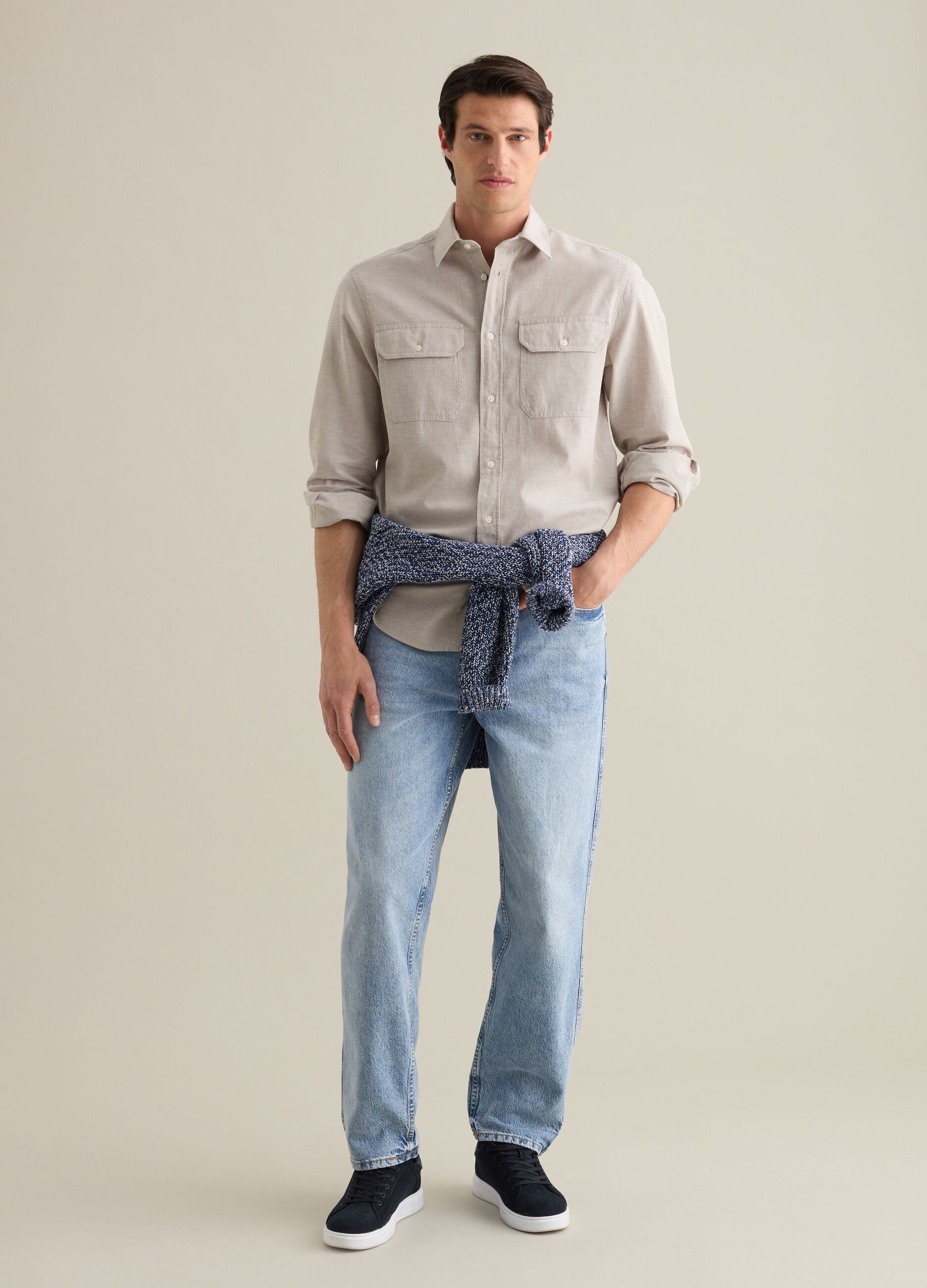 Beige Cotton and Linen Shirt by Piombo