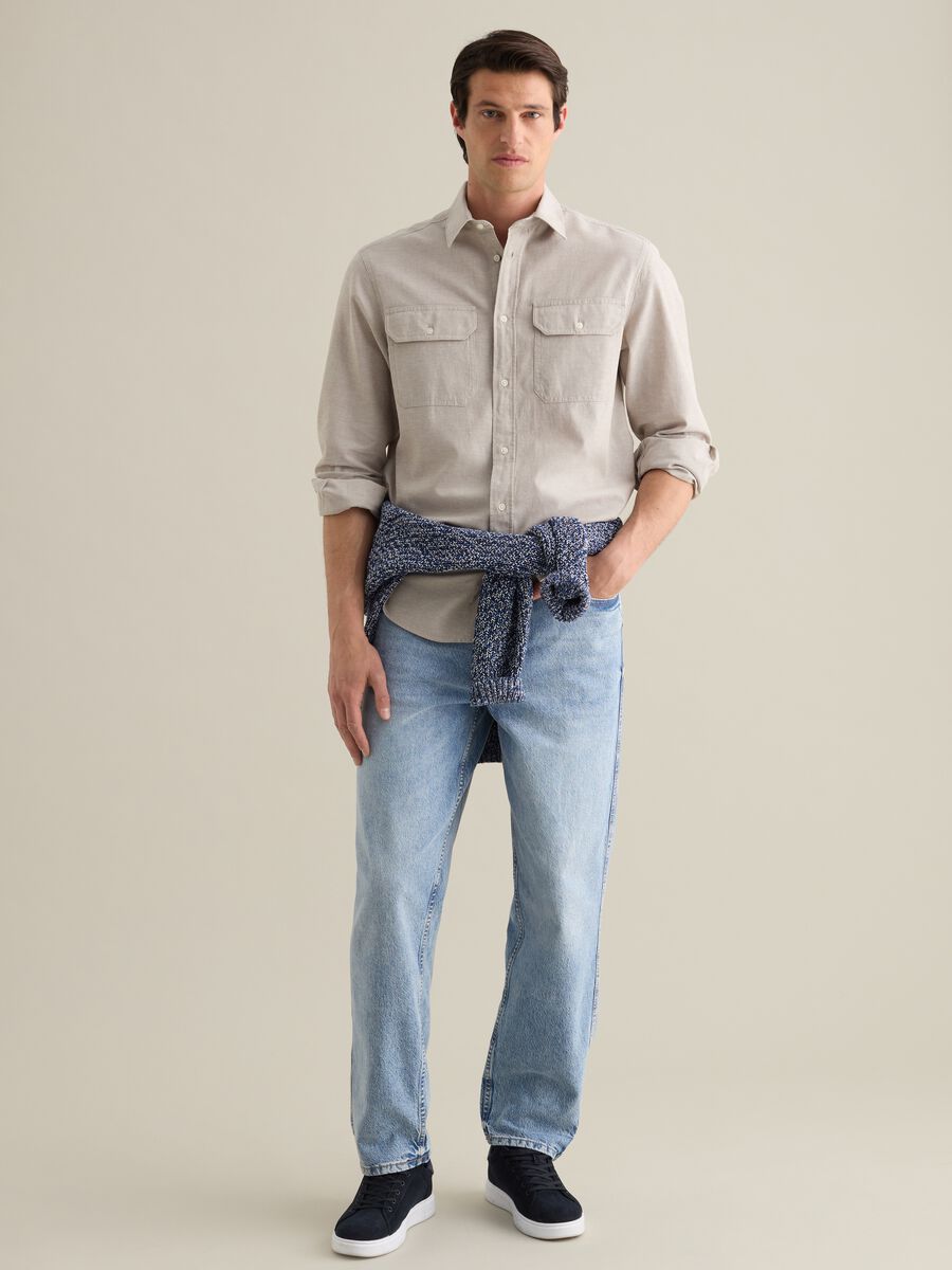 Beige Cotton and Linen Shirt by Piombo_1