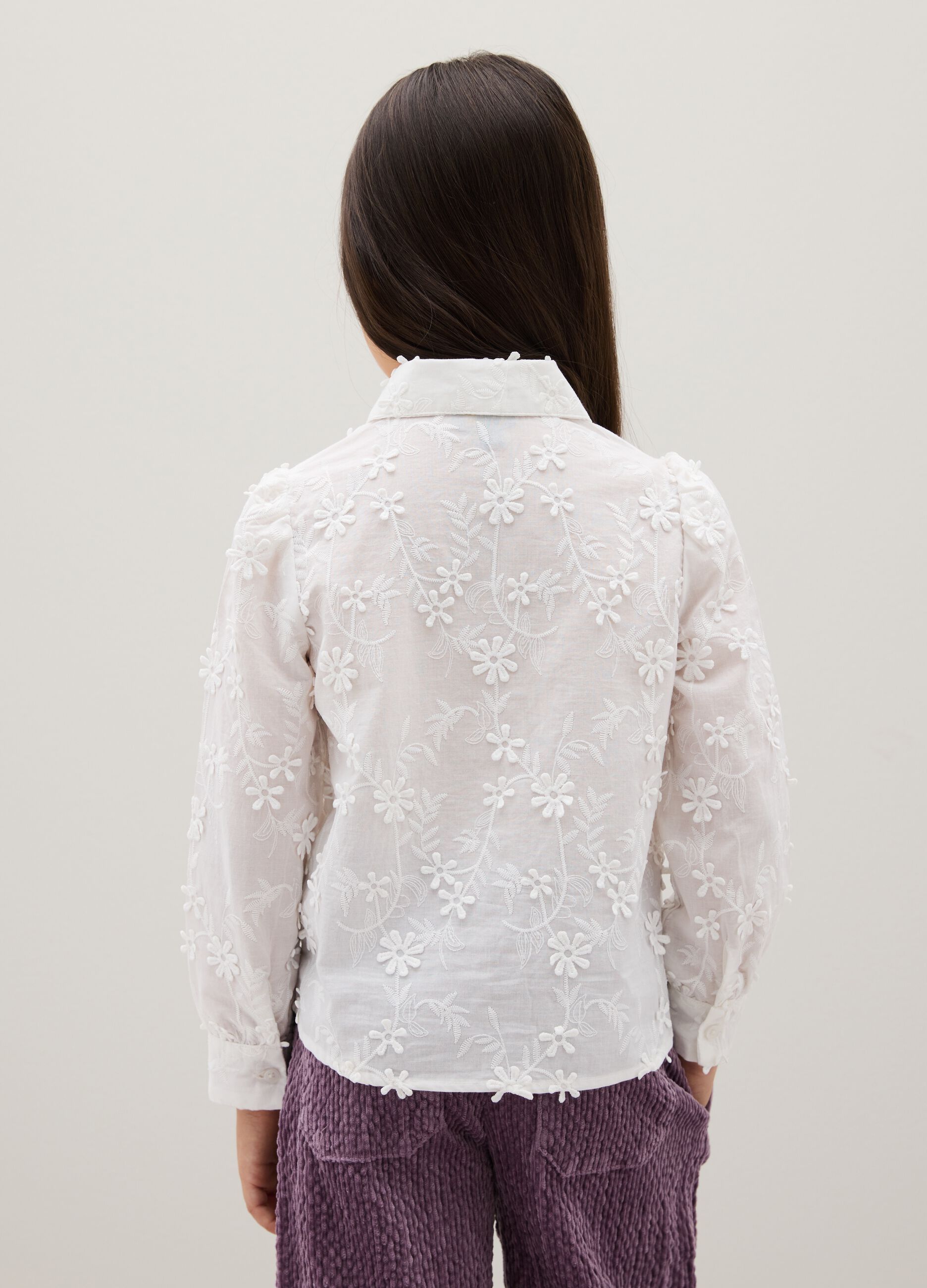 Girl's White Cotton Shirt Regular Fit