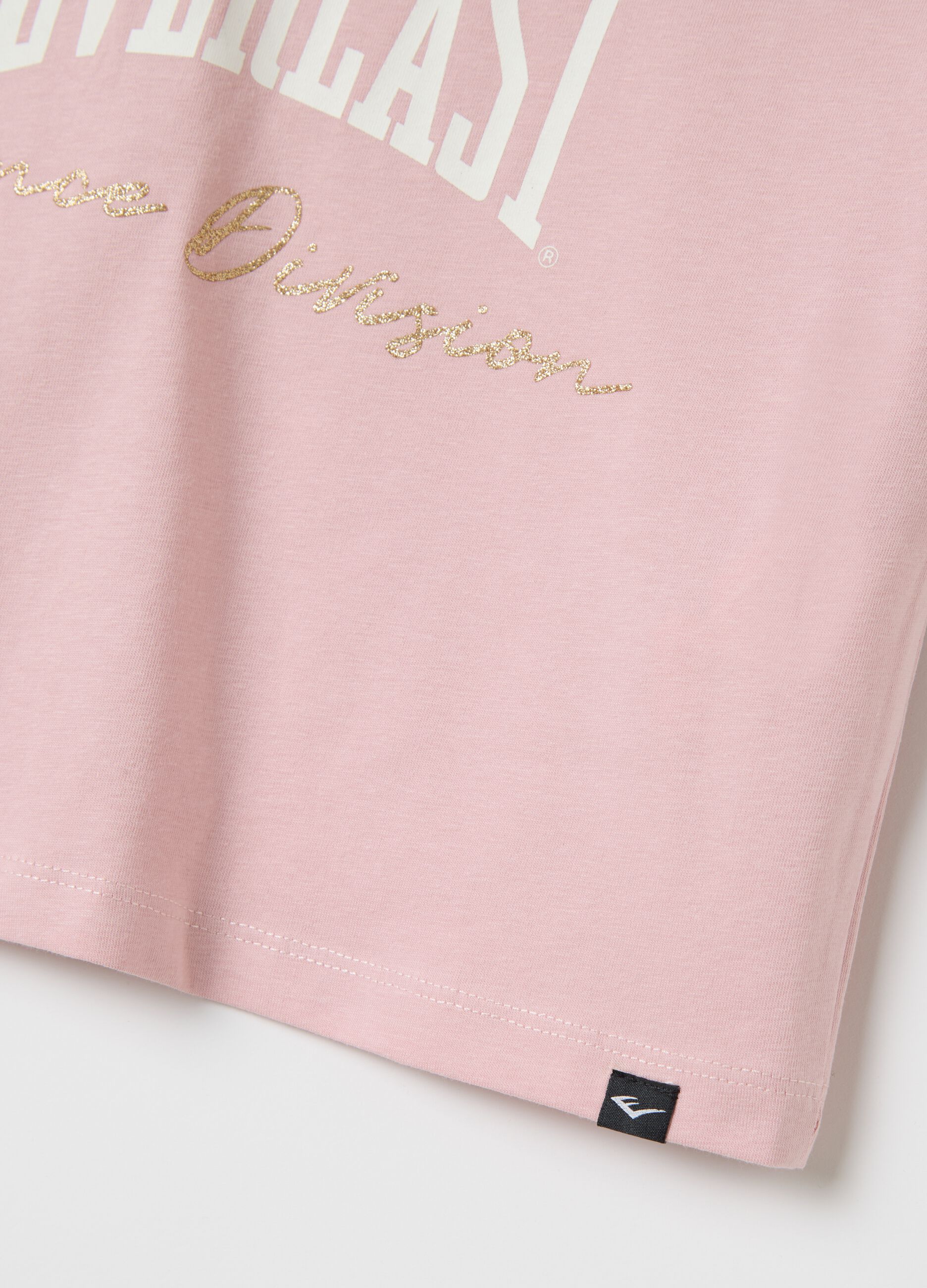 Pink crop T-shirt with logo print and glitter details