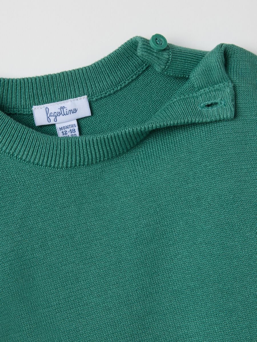 Green pure cotton crewneck sweater for children in regular fit_2