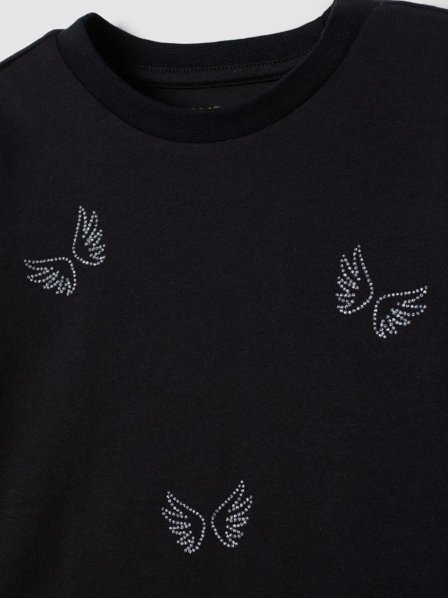 T-shirt nera in puro cotone organico con girocollo_2