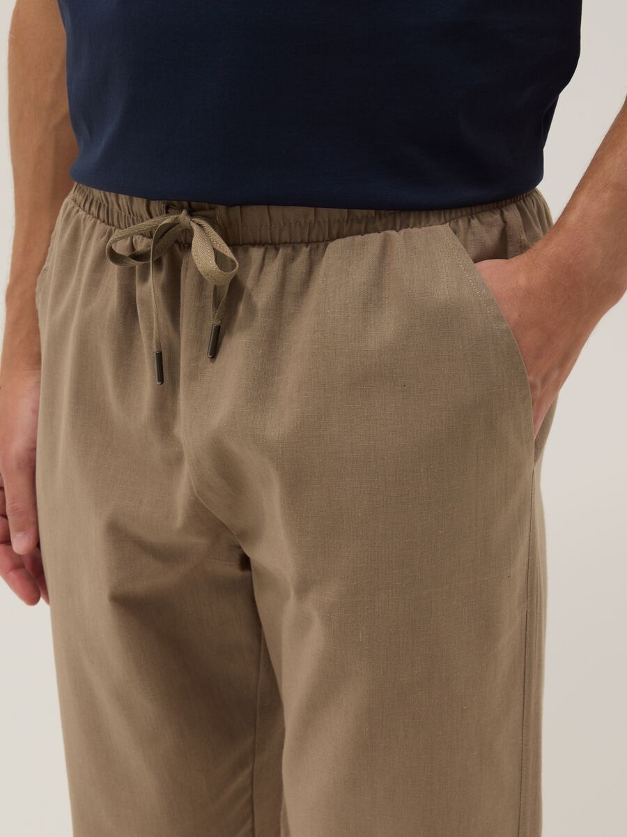 Beige cotton-linen blend pyjama trousers, relaxed fit_3