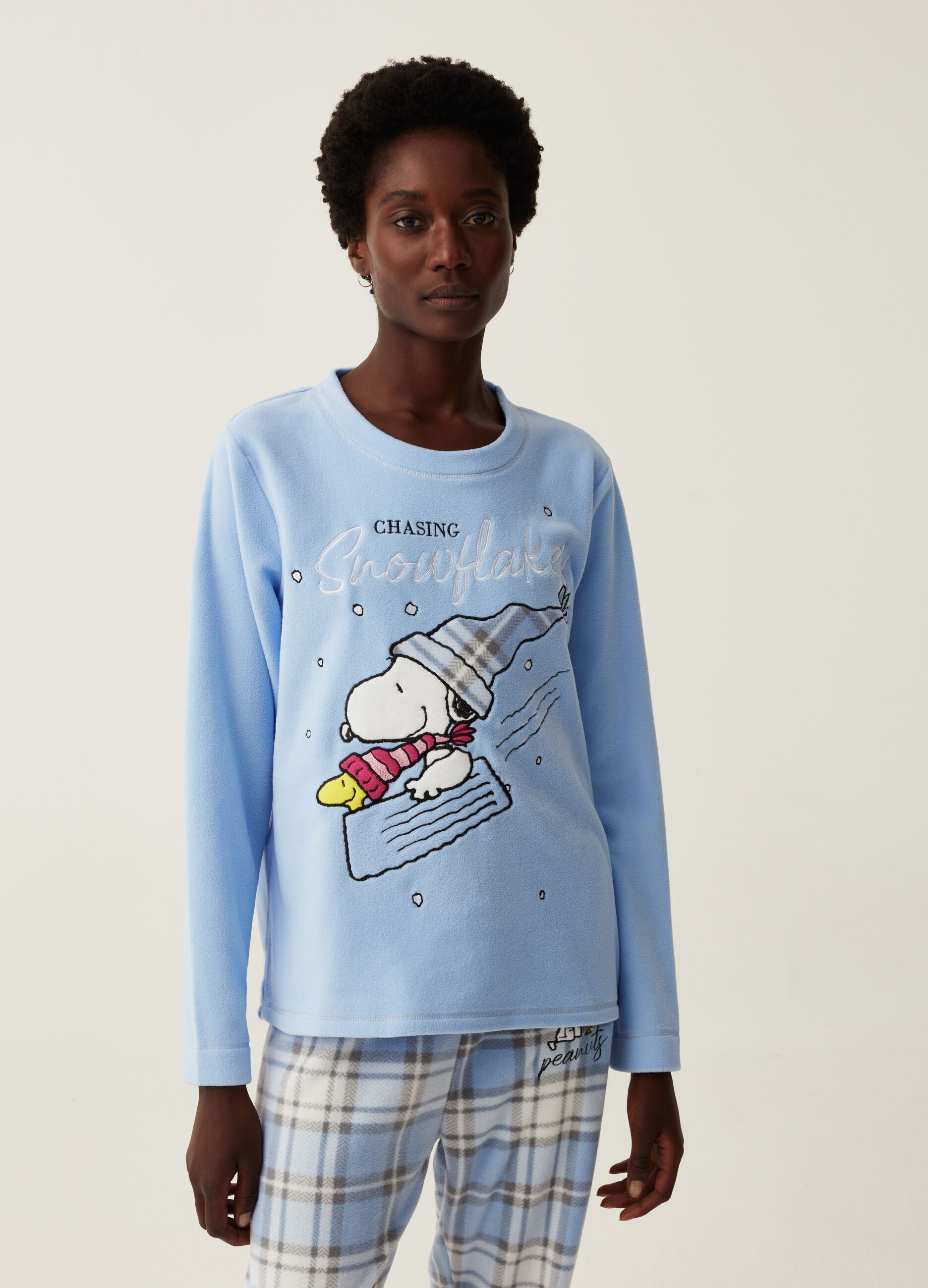 Pigiama in pile con ricamo Snoopy e Woodstock