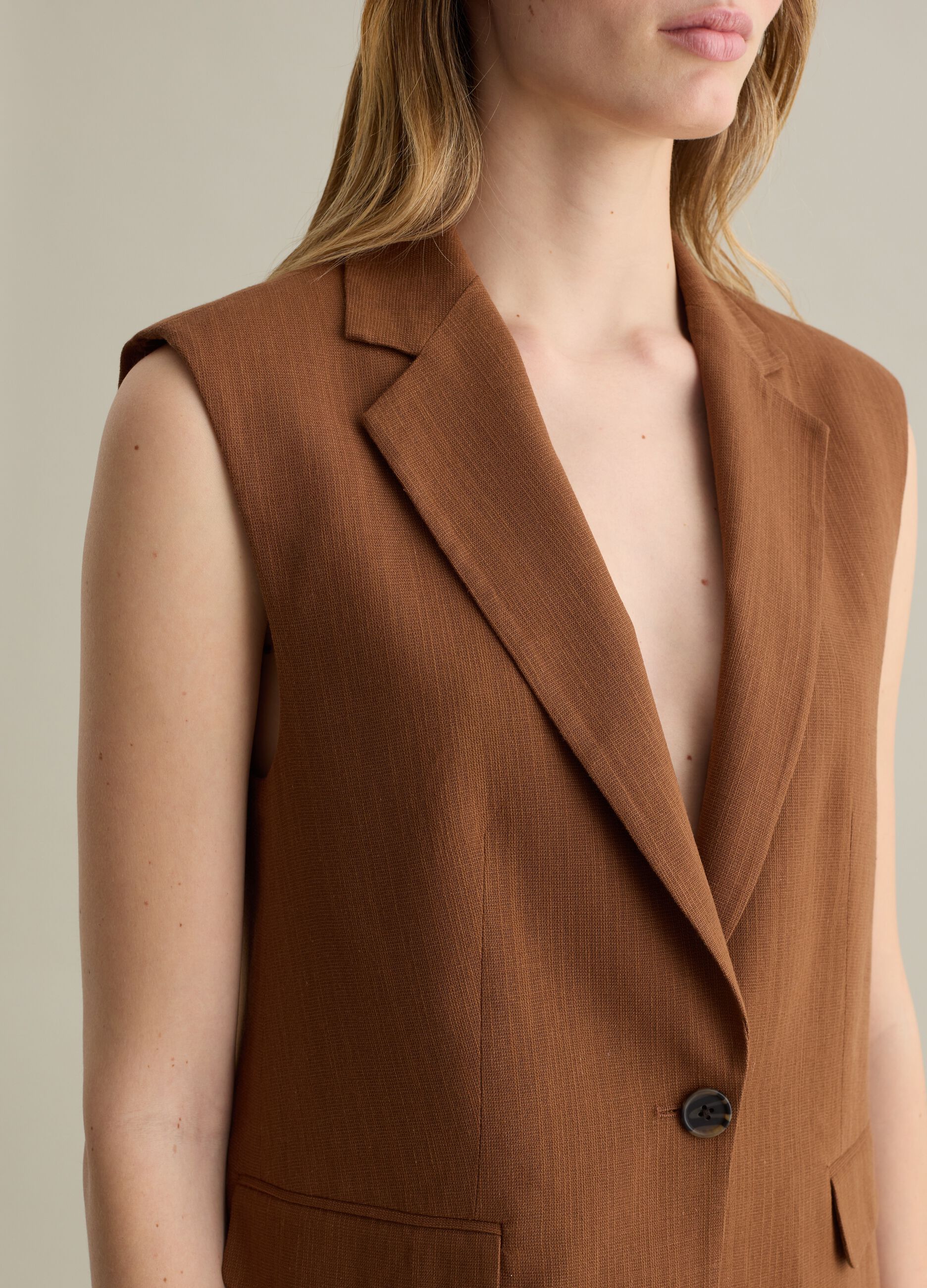 Gilet in cotone e viscosa marrone