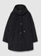 Black padded long jacket, regular fit with hood and zip_0