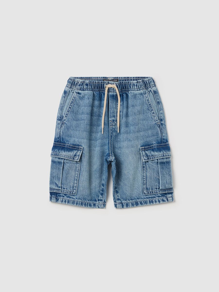 Cargo Bermuda shorts in denim with drawstring_0