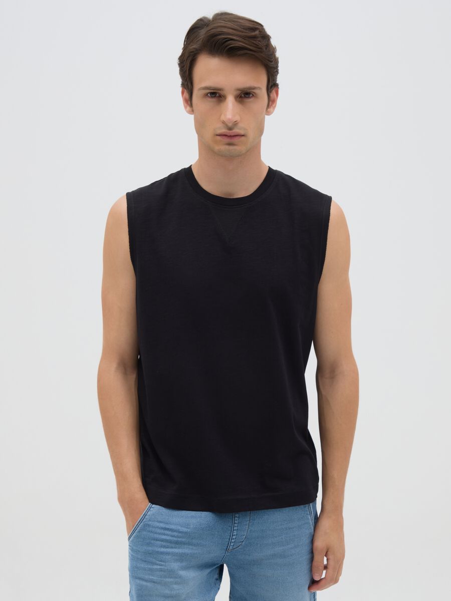 Men's black pure cotton vest regular fit_0