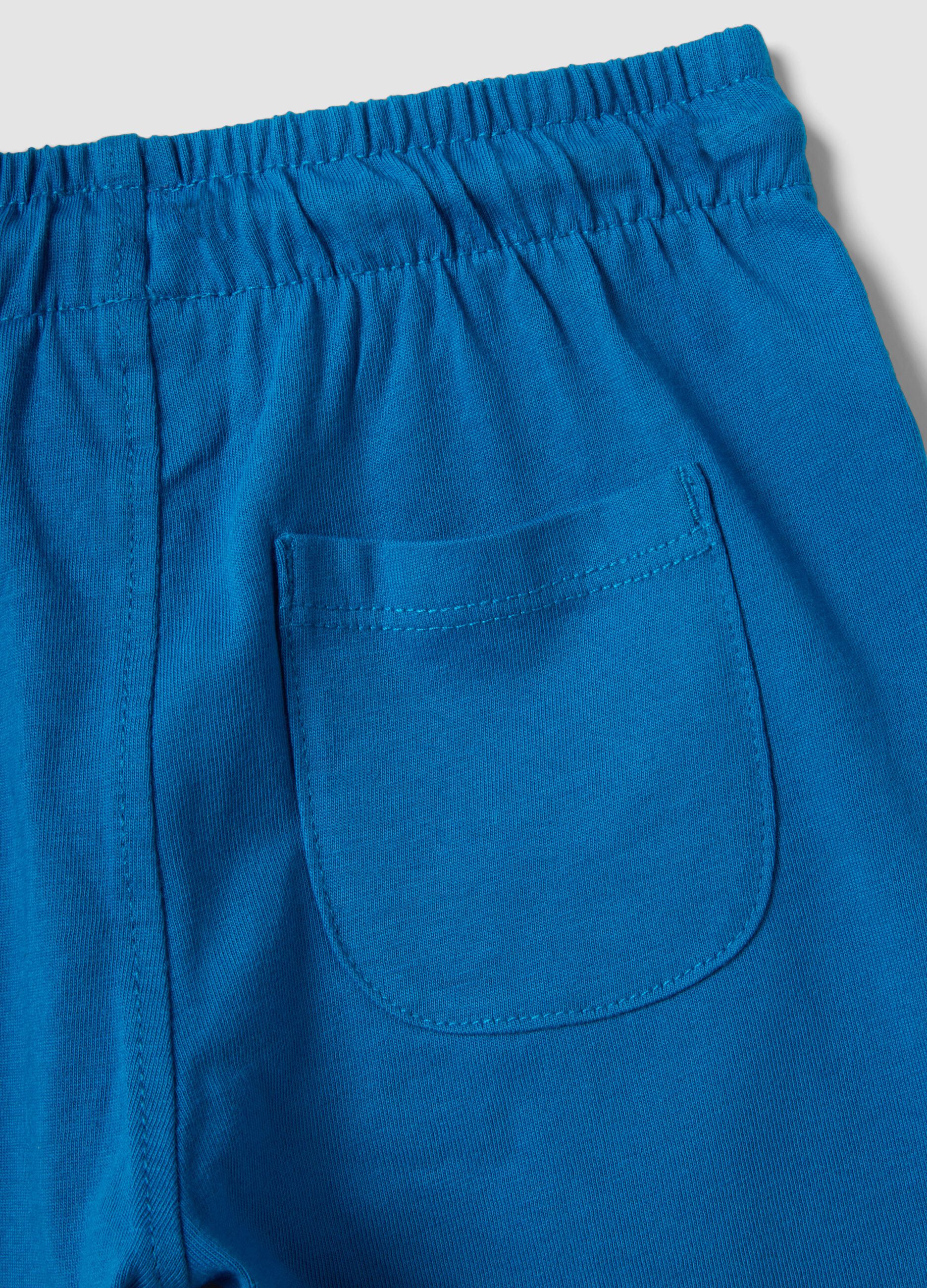 Blue pure organic cotton shorts with elasticated waist for baby boys, regular fit