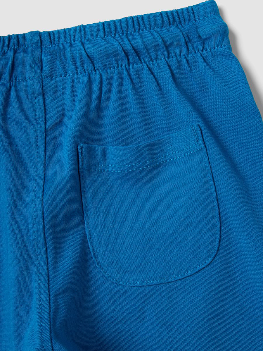 Shorts blu in puro cotone organico con vita elasticizzata per bimbo regular fit_3