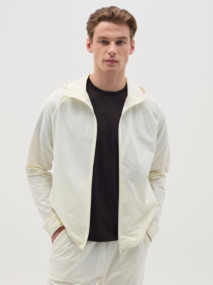 Full-zip sweatshirt in technical fabric with hood_0