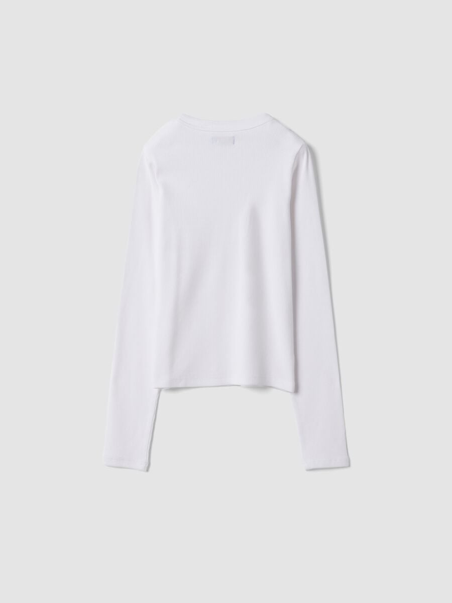 T-shirt bianca in cotone organico elasticizzato con collo a costine_1