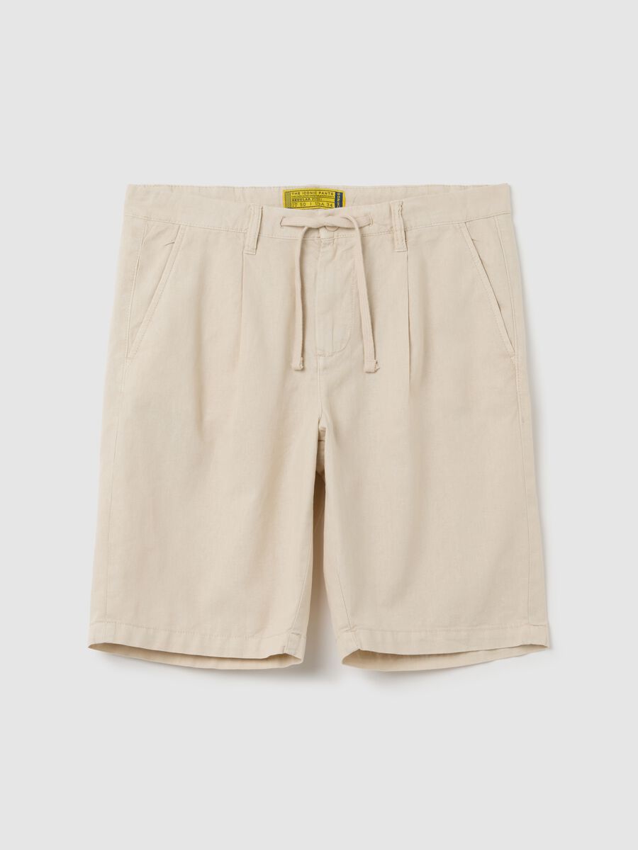 Bermuda da uomo in lino beige regular fit_0