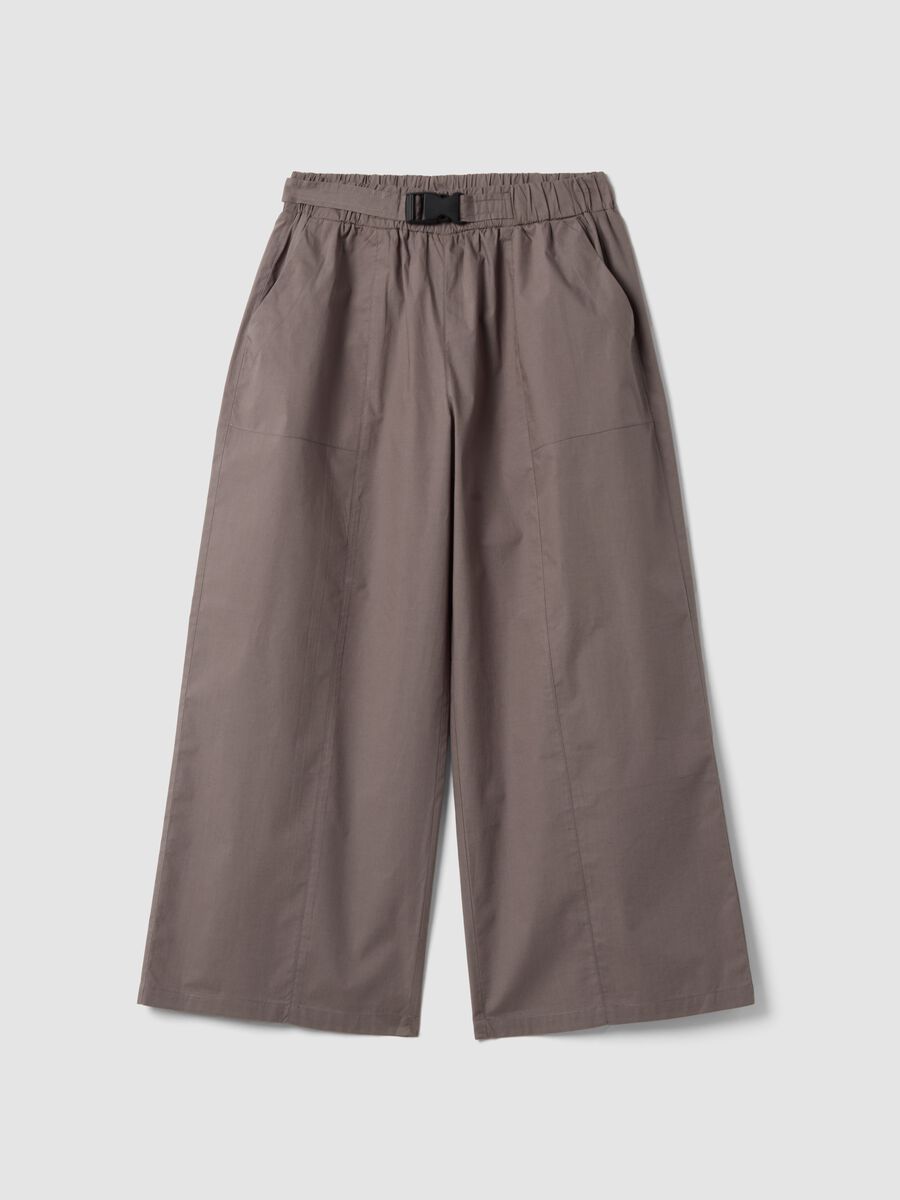 Pantaloni marroni in puro cotone con vita elastica per ragazza_0