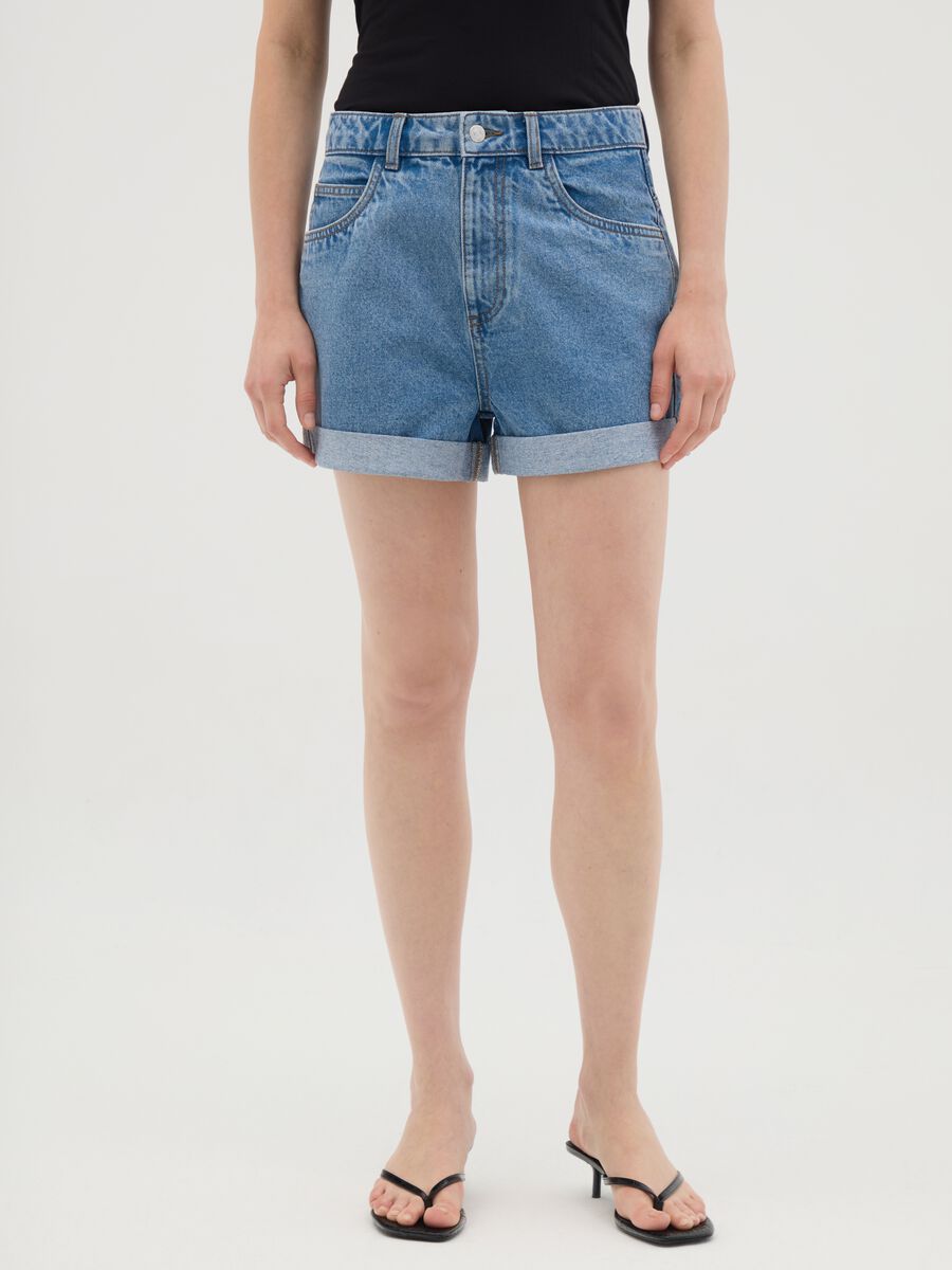 Women's blue regular fit pure cotton shorts_1