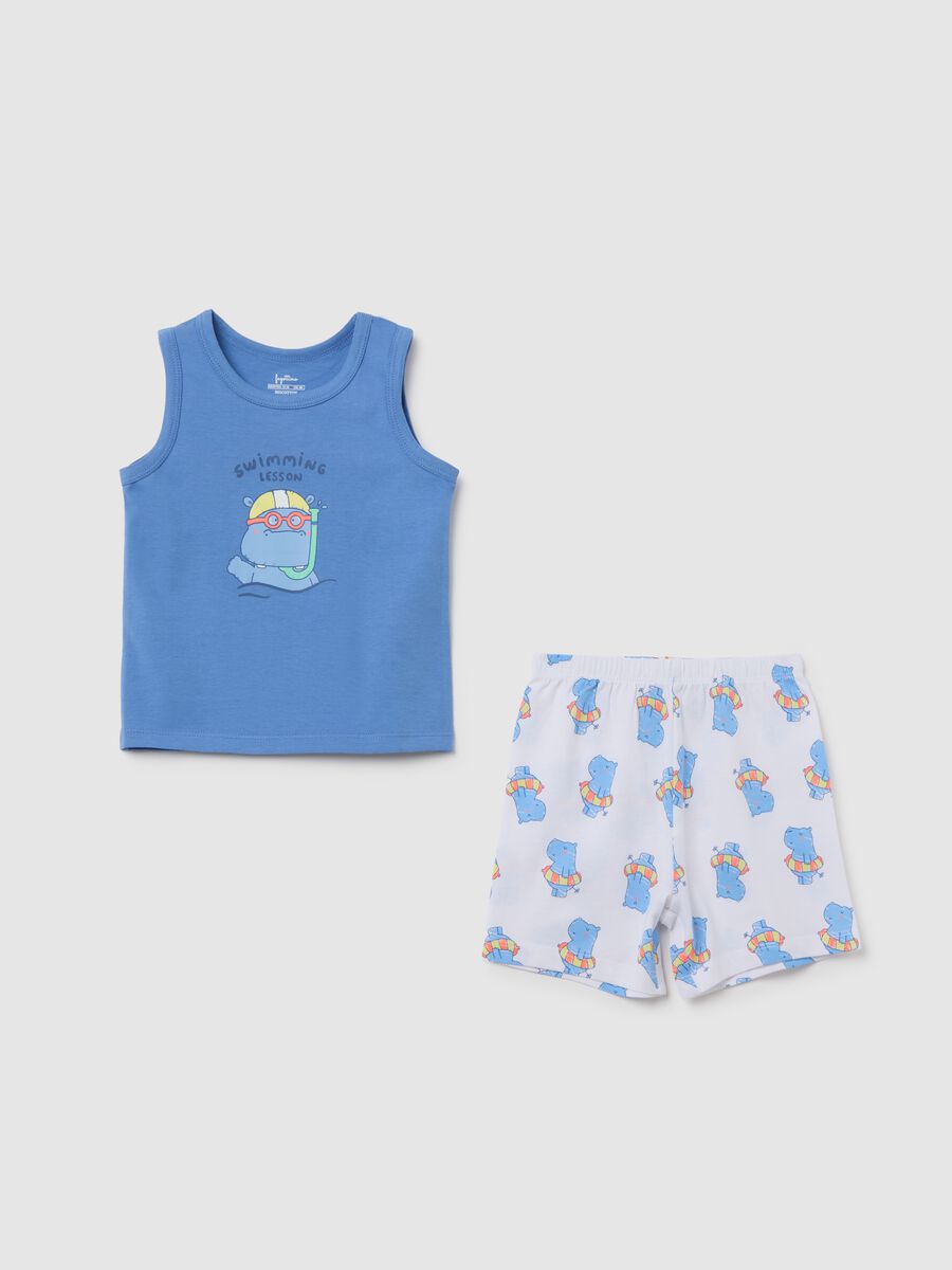 Children's summer outfit in pure blue cotton, regular fit with print_0