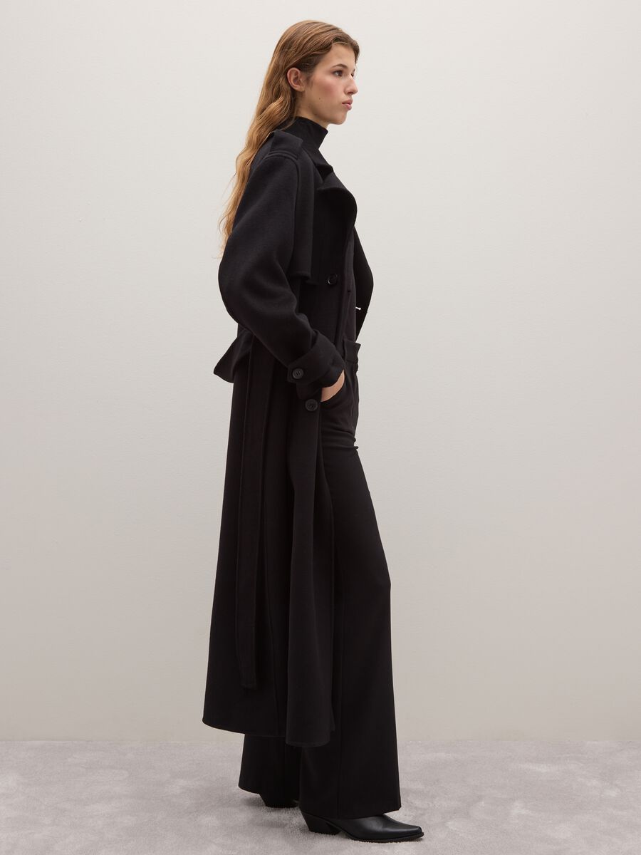 Long Black Wool Blend Coat in Regular Fit_1