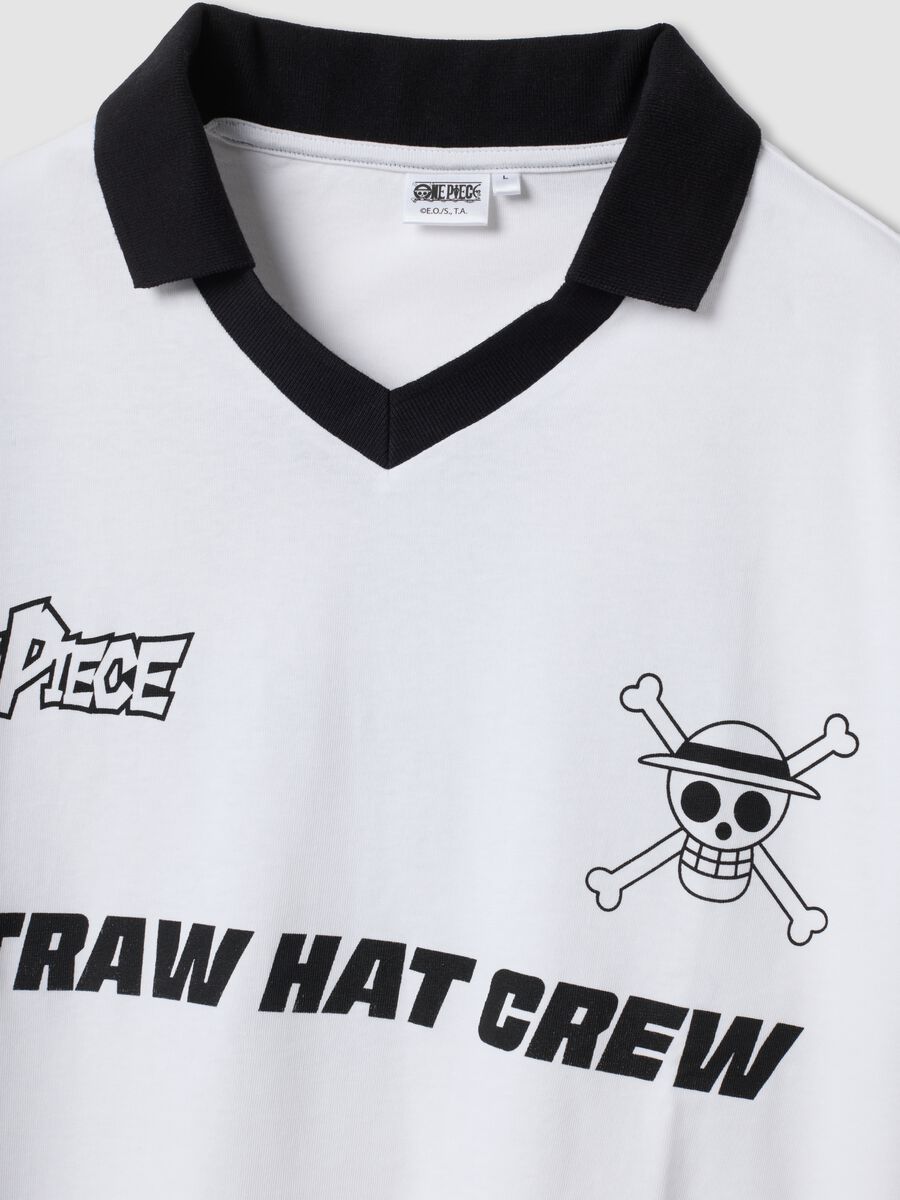 White pure cotton T-shirt with contrast collar_1