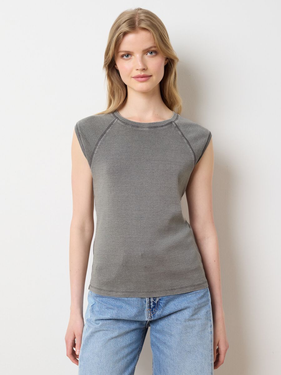 Women's grey fitted tank top in pure cotton_1