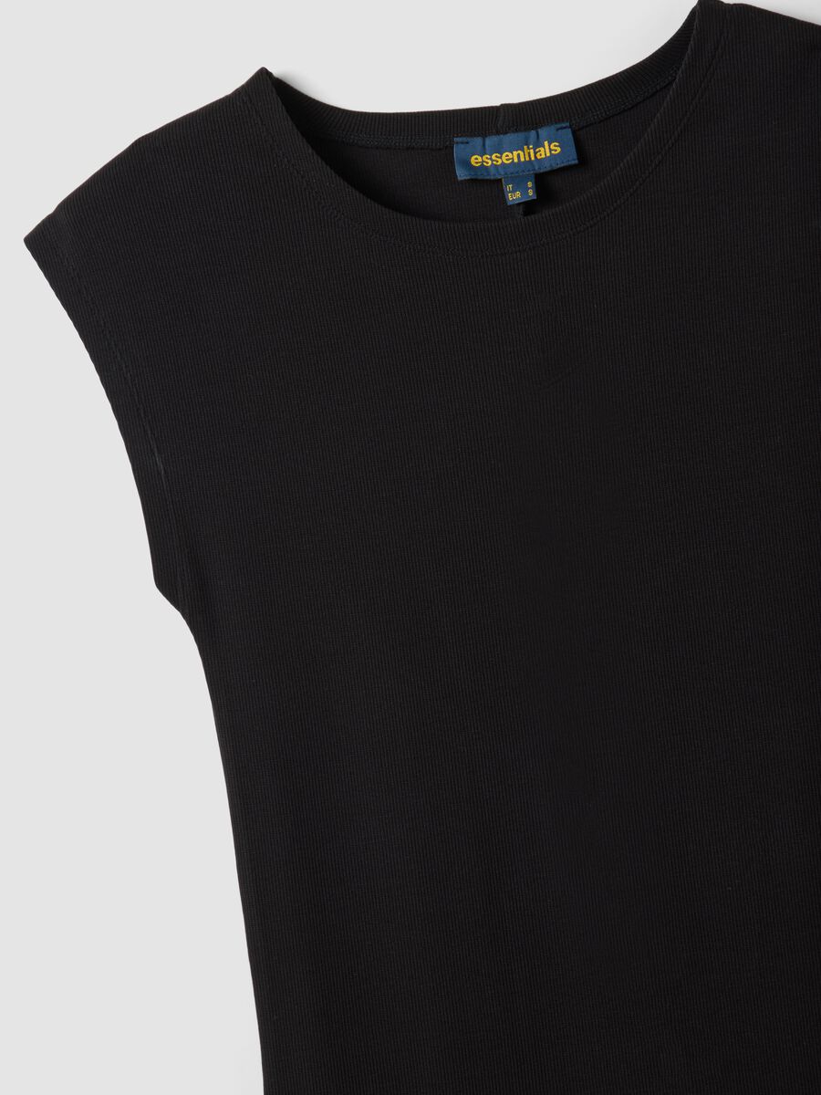 Black sleeveless fitted stretch cotton dress_5