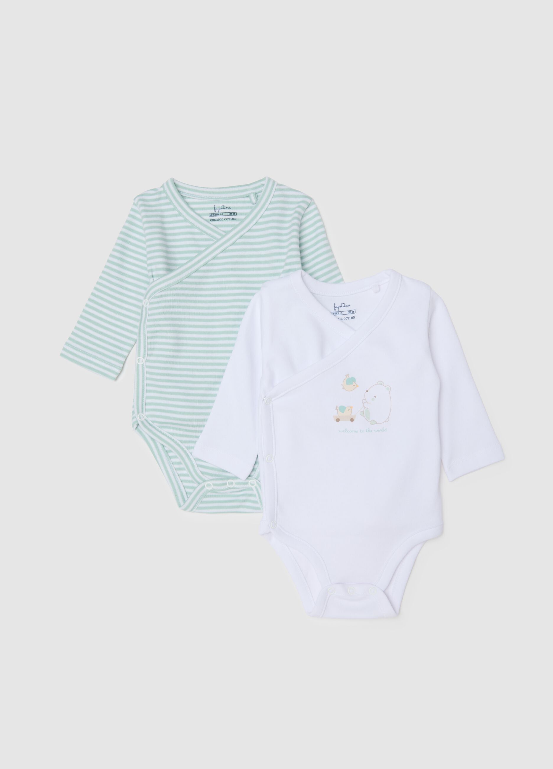 Multicolour Long Sleeve Bodysuit Twin Pack for Infants in Pure Cotton