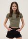 Green cut-out stretch cotton slim fit girl T-shirt_0