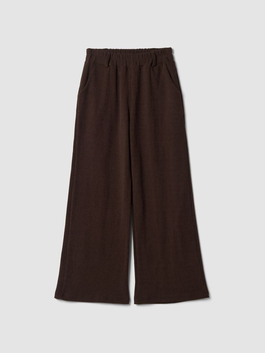 Pantaloni marroni lunghi in tessuto elasticizzato regular fit_0