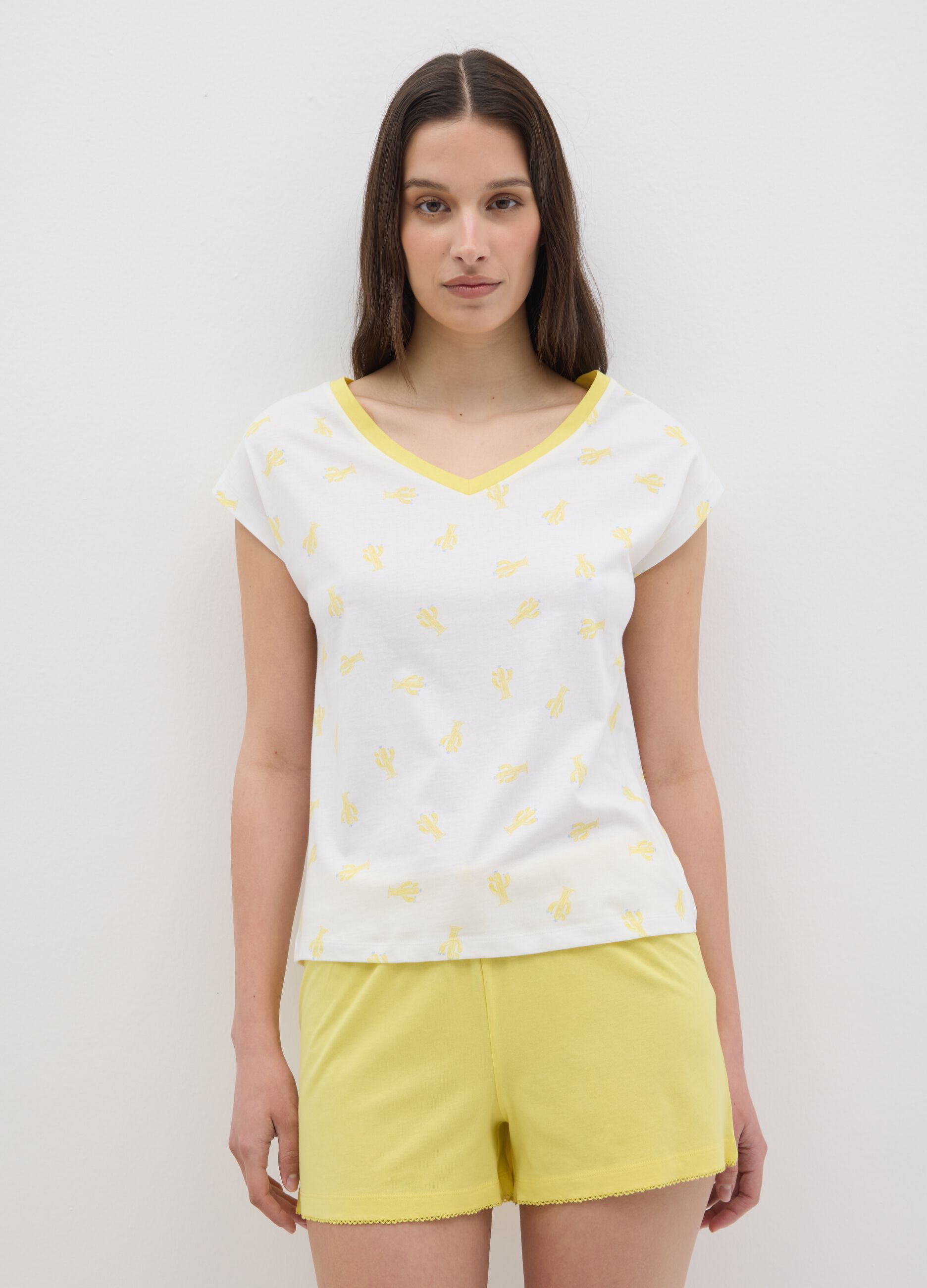 Completo pigiama da donna in puro cotone multicolor regular fit
