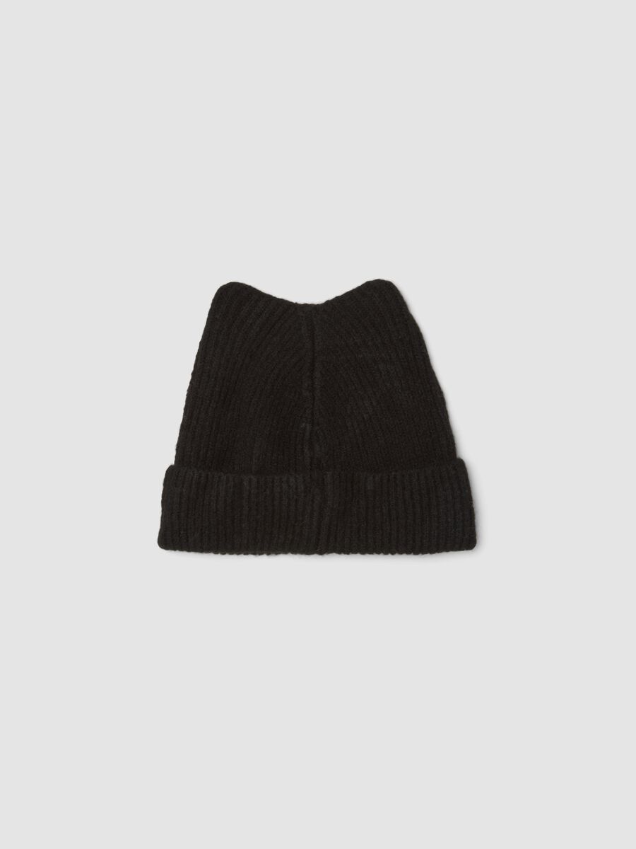 Black ribbed stretch wool-blend hat with Kuromi embroidery_1