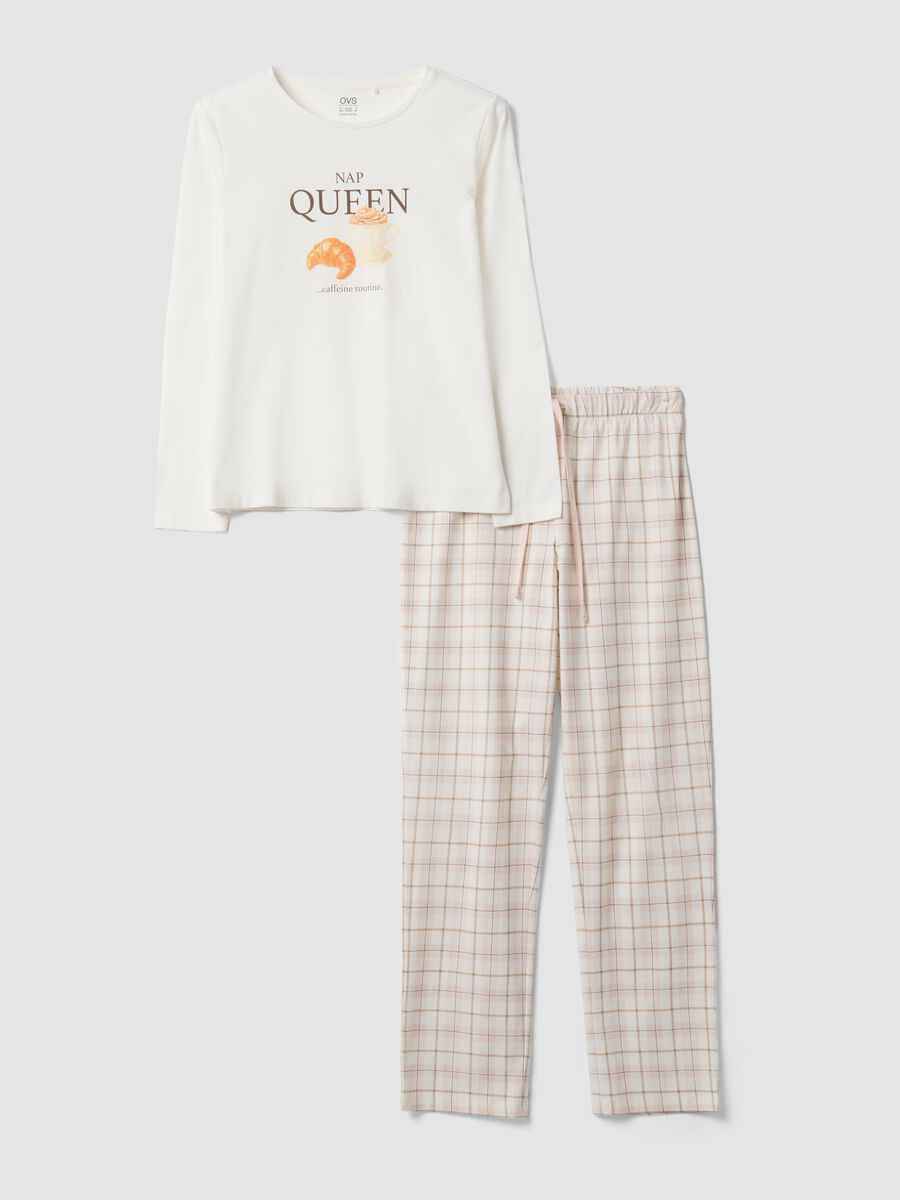 Pigiama bianco in puro cotone organico con stampa "Nap Queen"_4