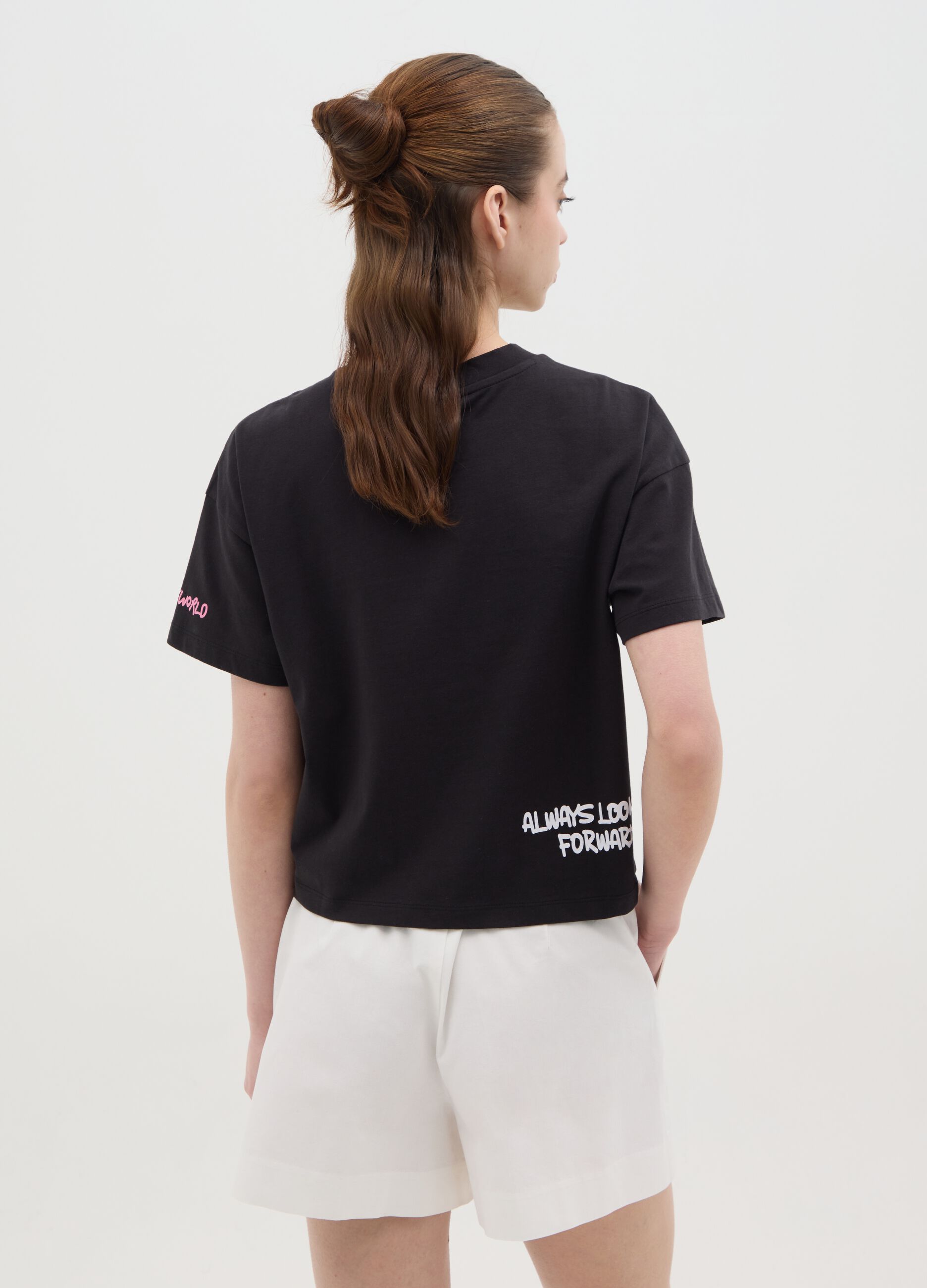 Black T-shirt with pink smile in OVS cotton