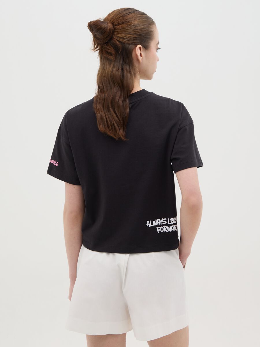 Black T-shirt with pink smile in OVS cotton_3