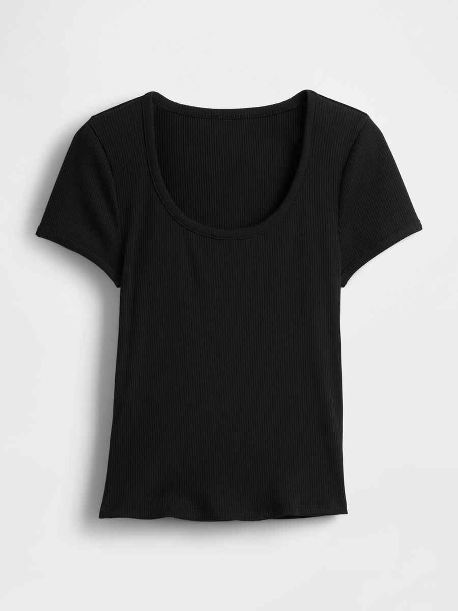 T-shirt nera elasticizzata a maniche corte_3