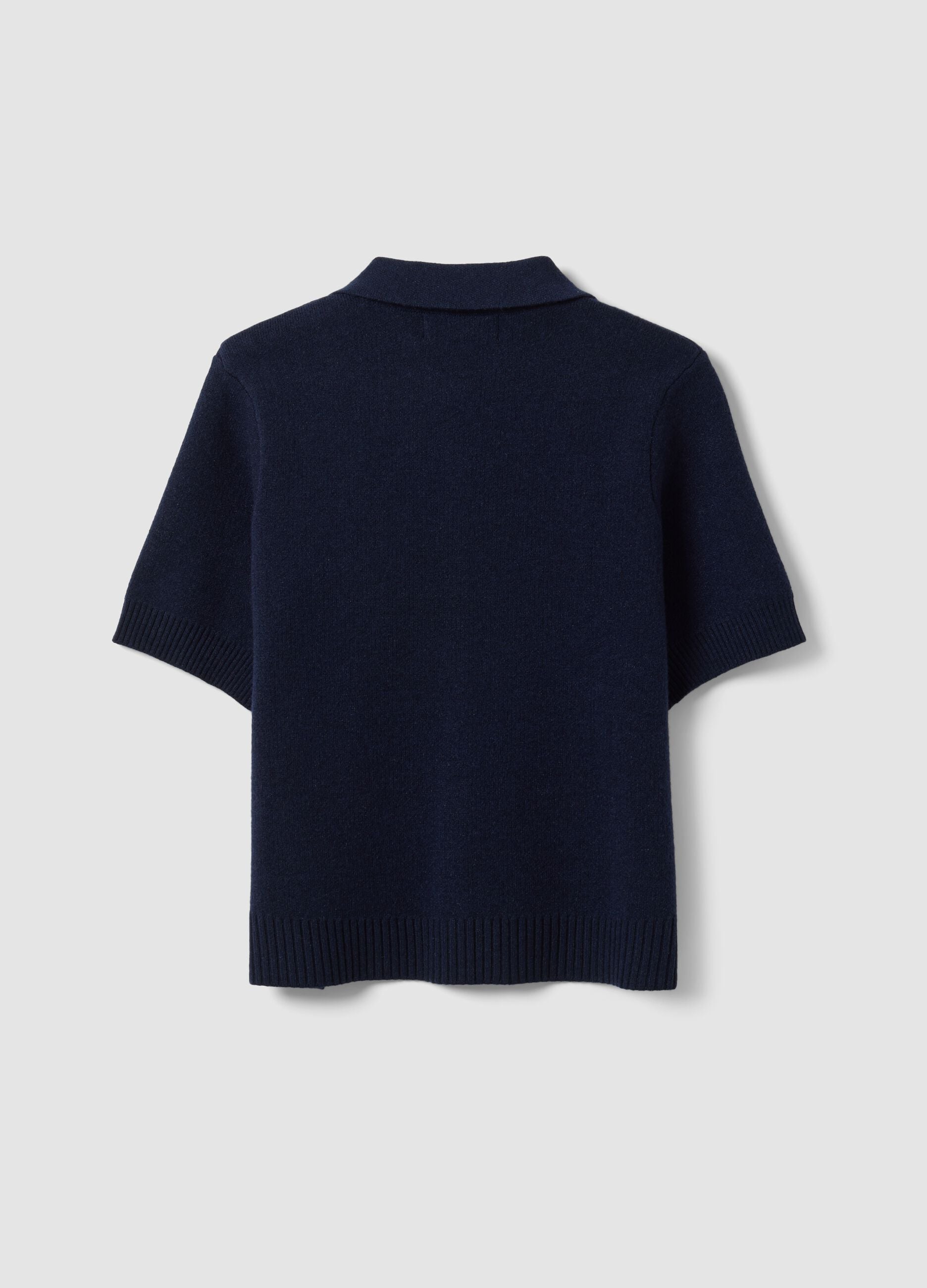 Cardigan blu in misto lana con colletto polo regular fit