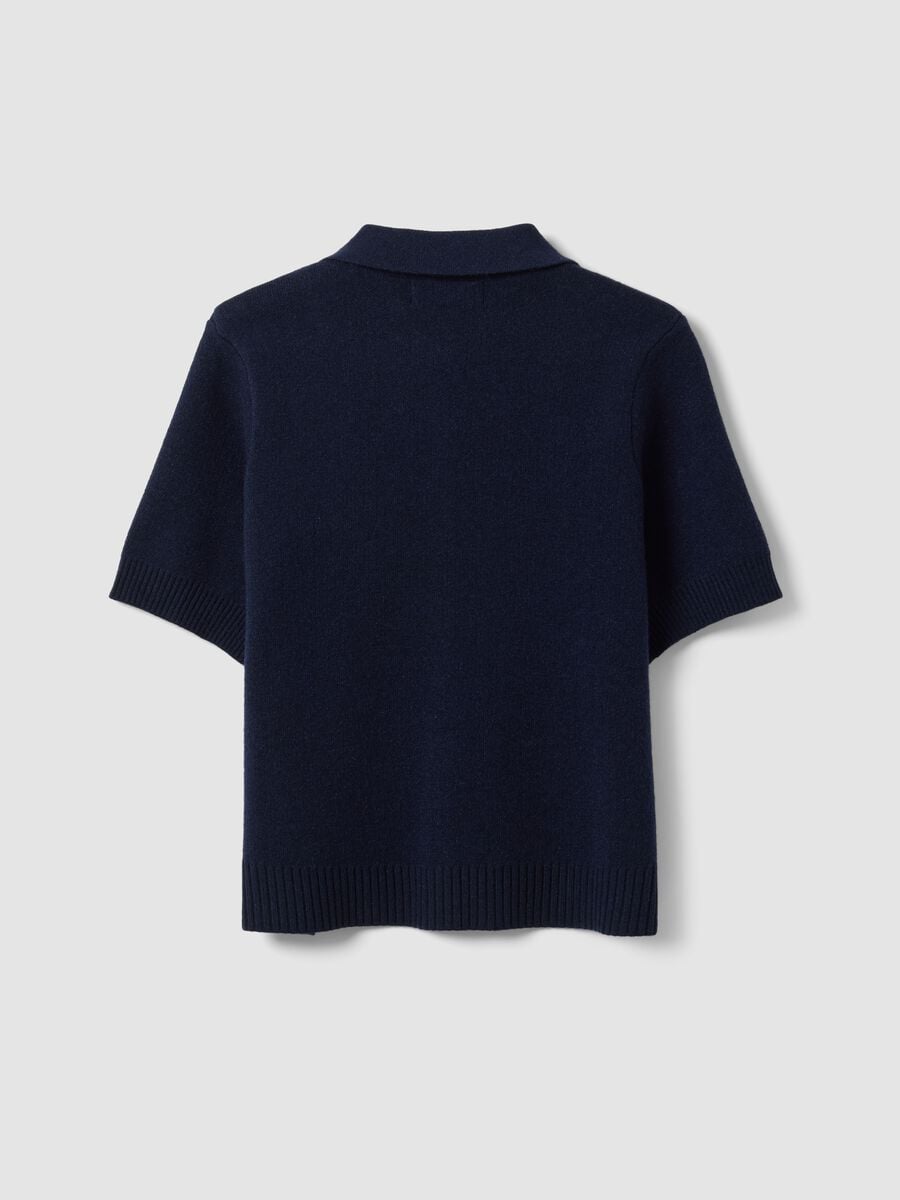 Cardigan blu in misto lana con colletto polo regular fit_6