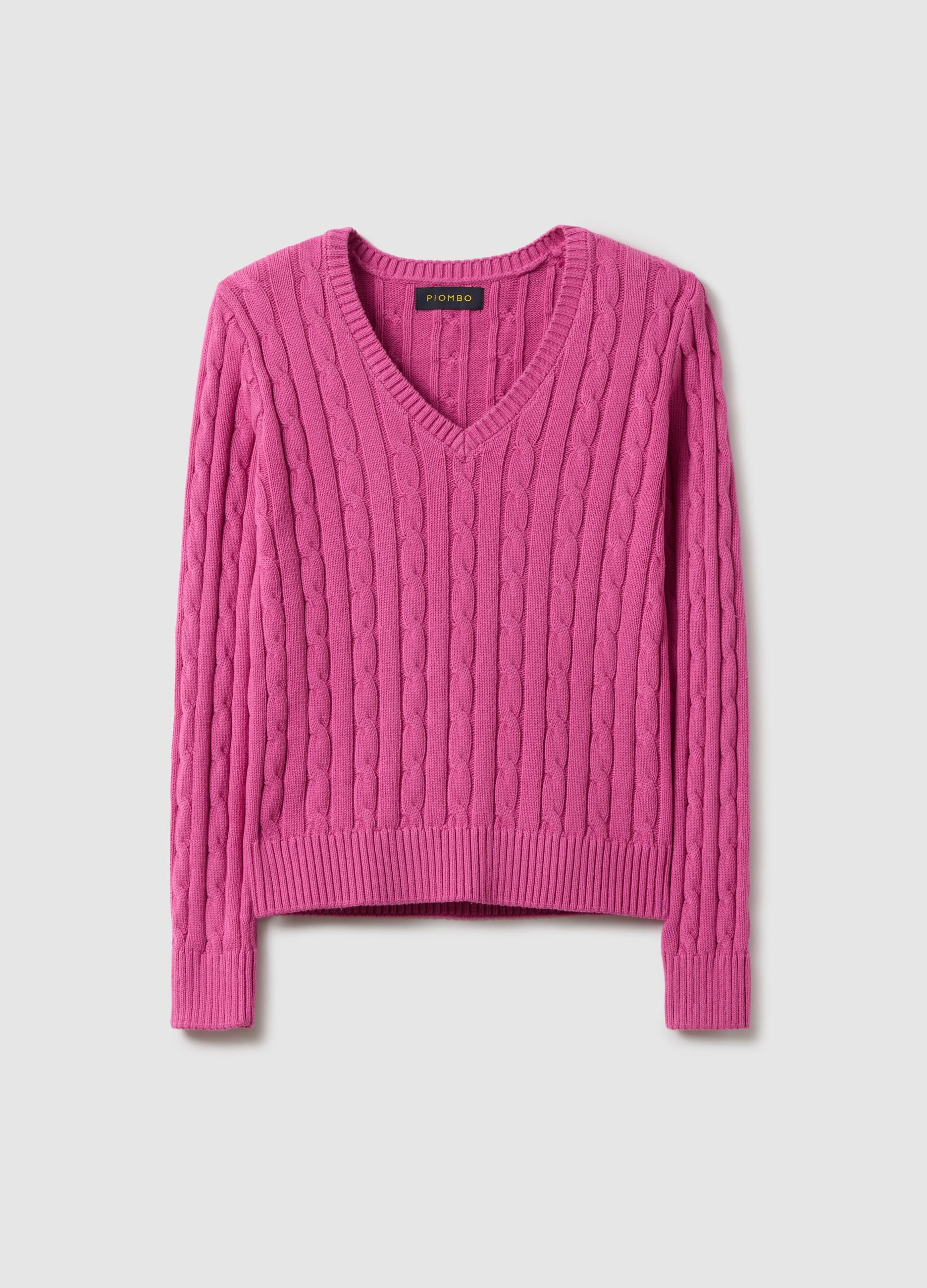 Pink pure cotton regular fit pullover with cable knit design