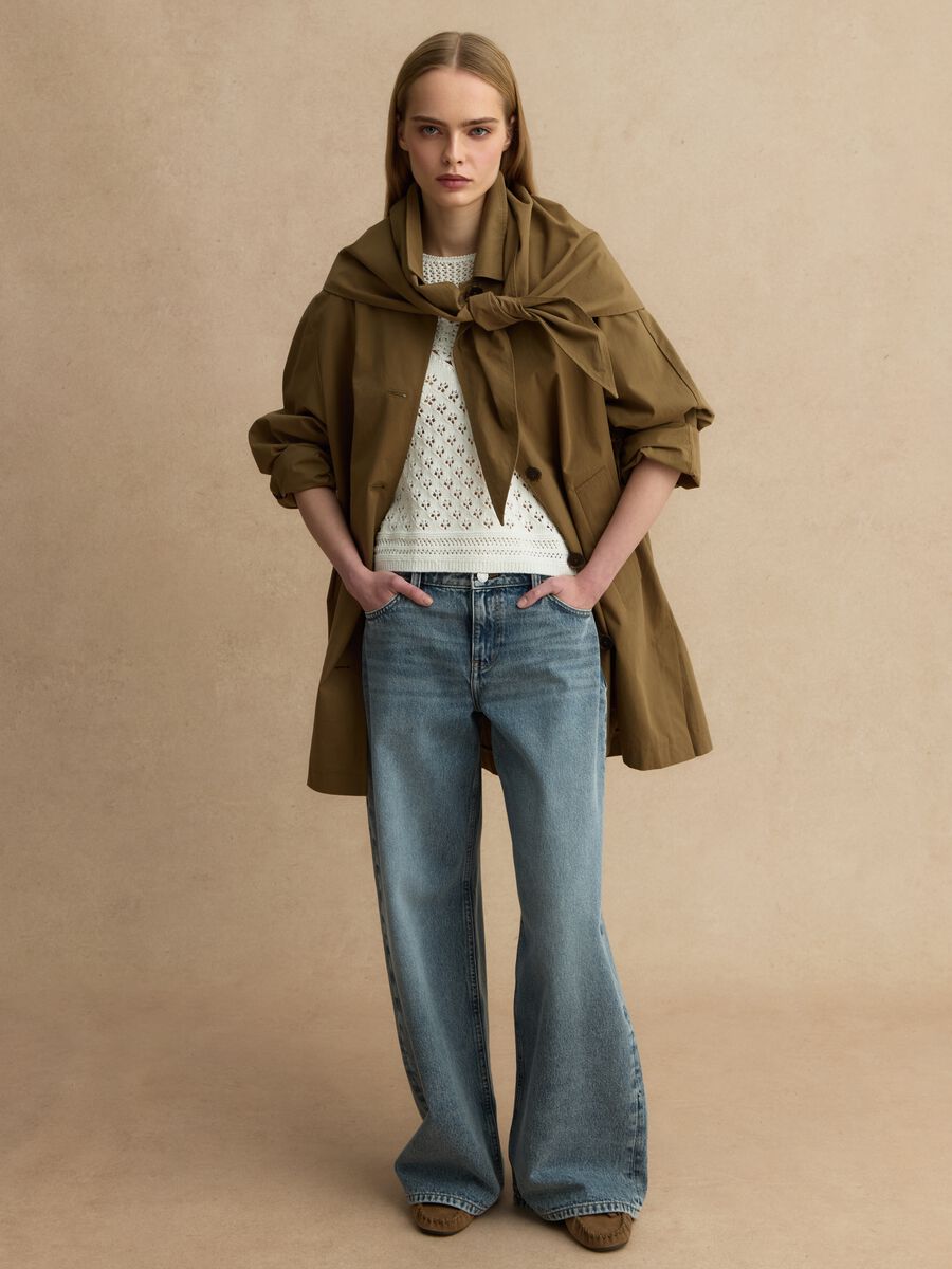 Trench con mantella removibile verde in puro cotone_2