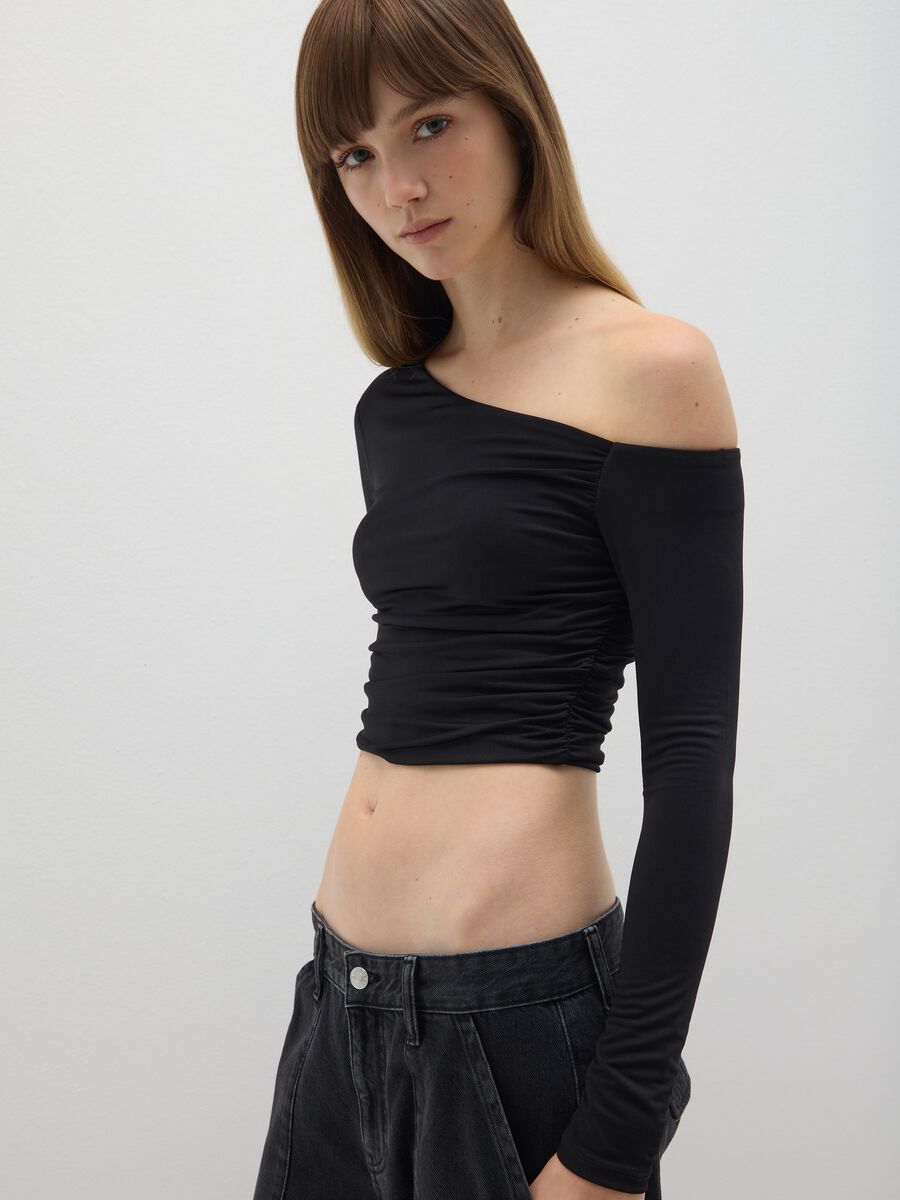 Black One-Shoulder Top_0