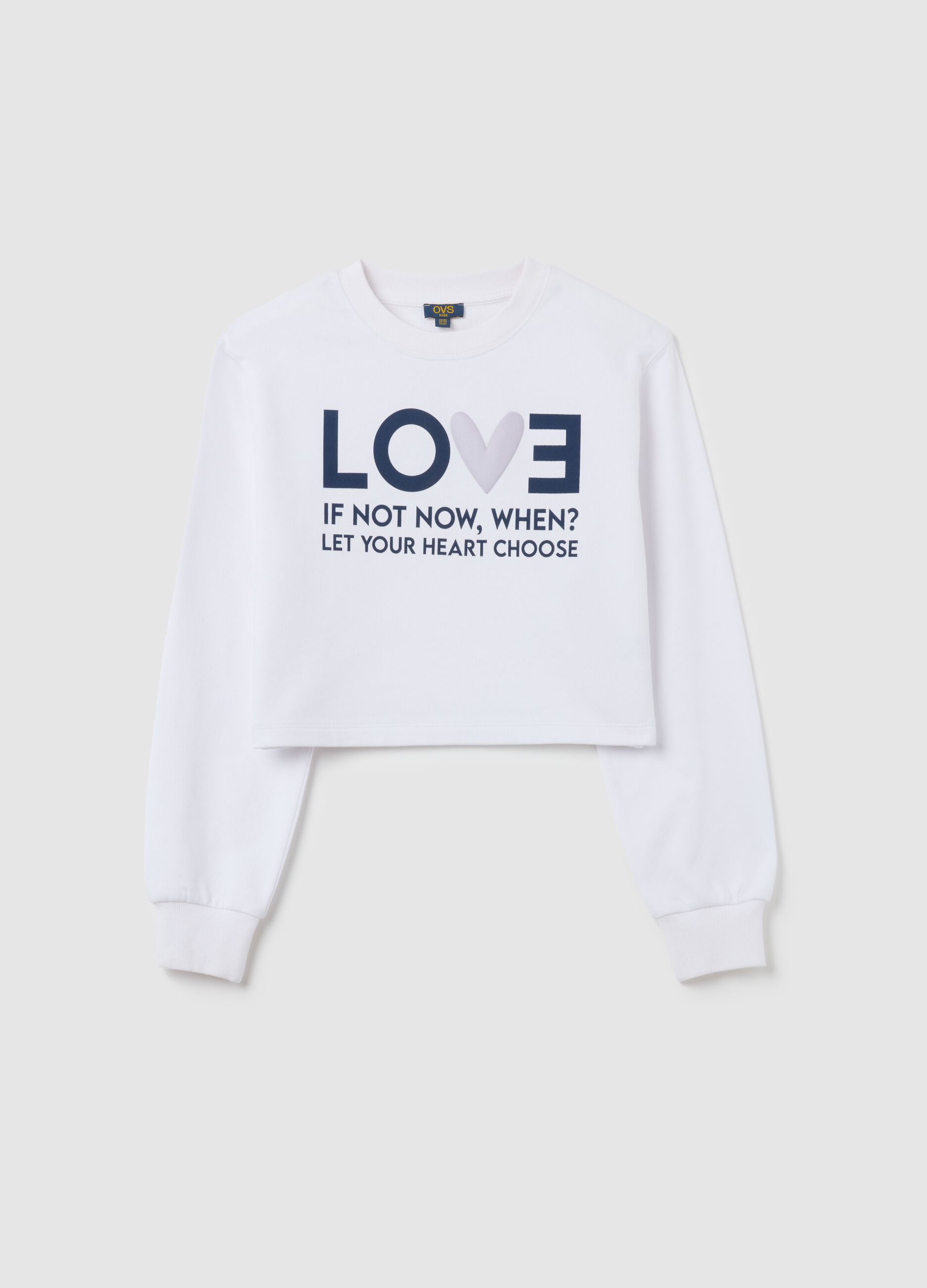 White regular fit pure cotton girls' sweatshirt