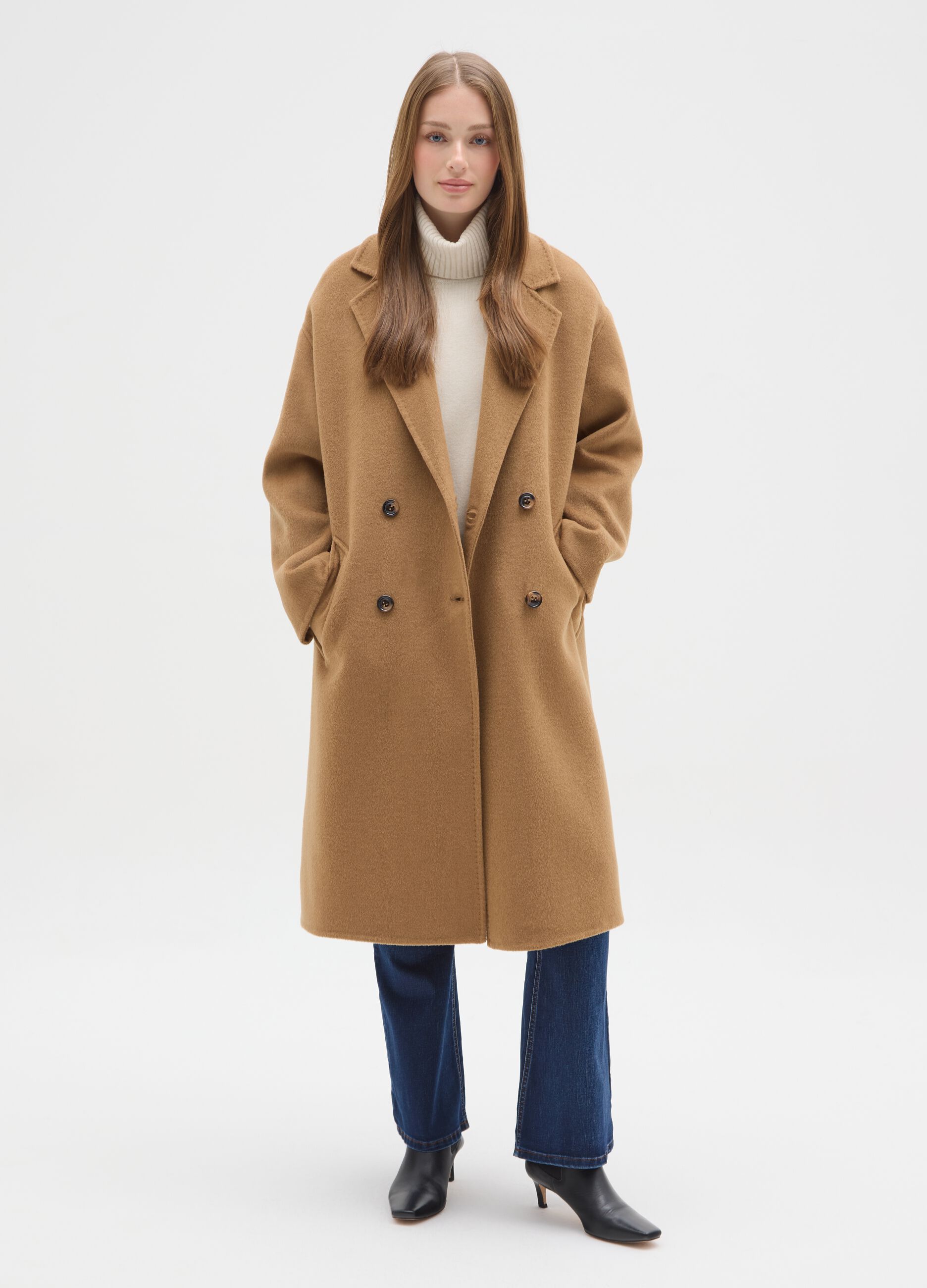 Brown wool blend regular fit coat with buttons