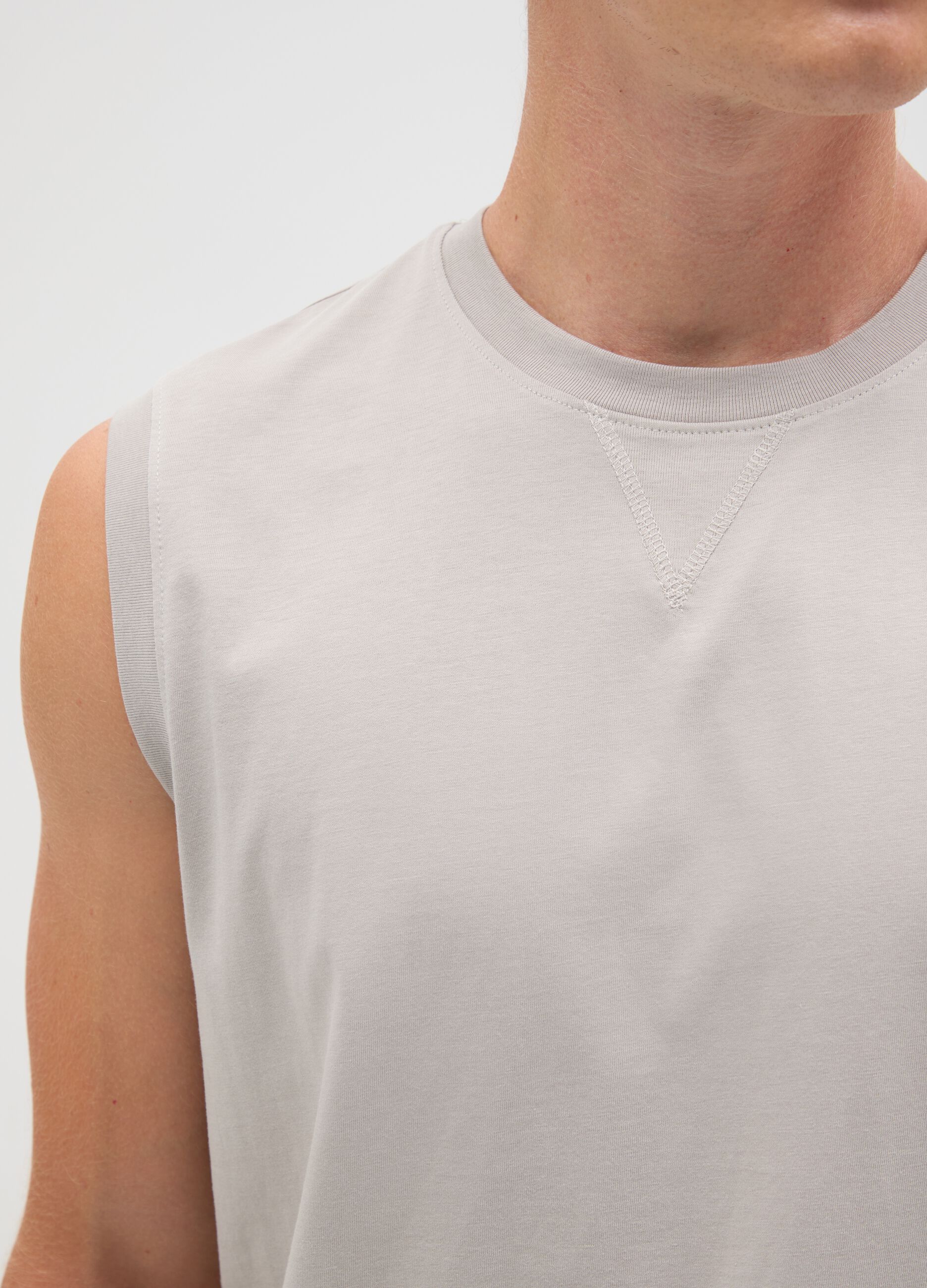 Men's Beige Oversized Pure Cotton Vest - Regular Fit