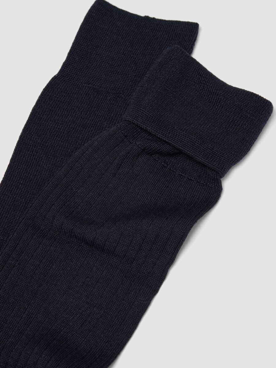 Navy blue ribbed wool-blend knee-high socks_2
