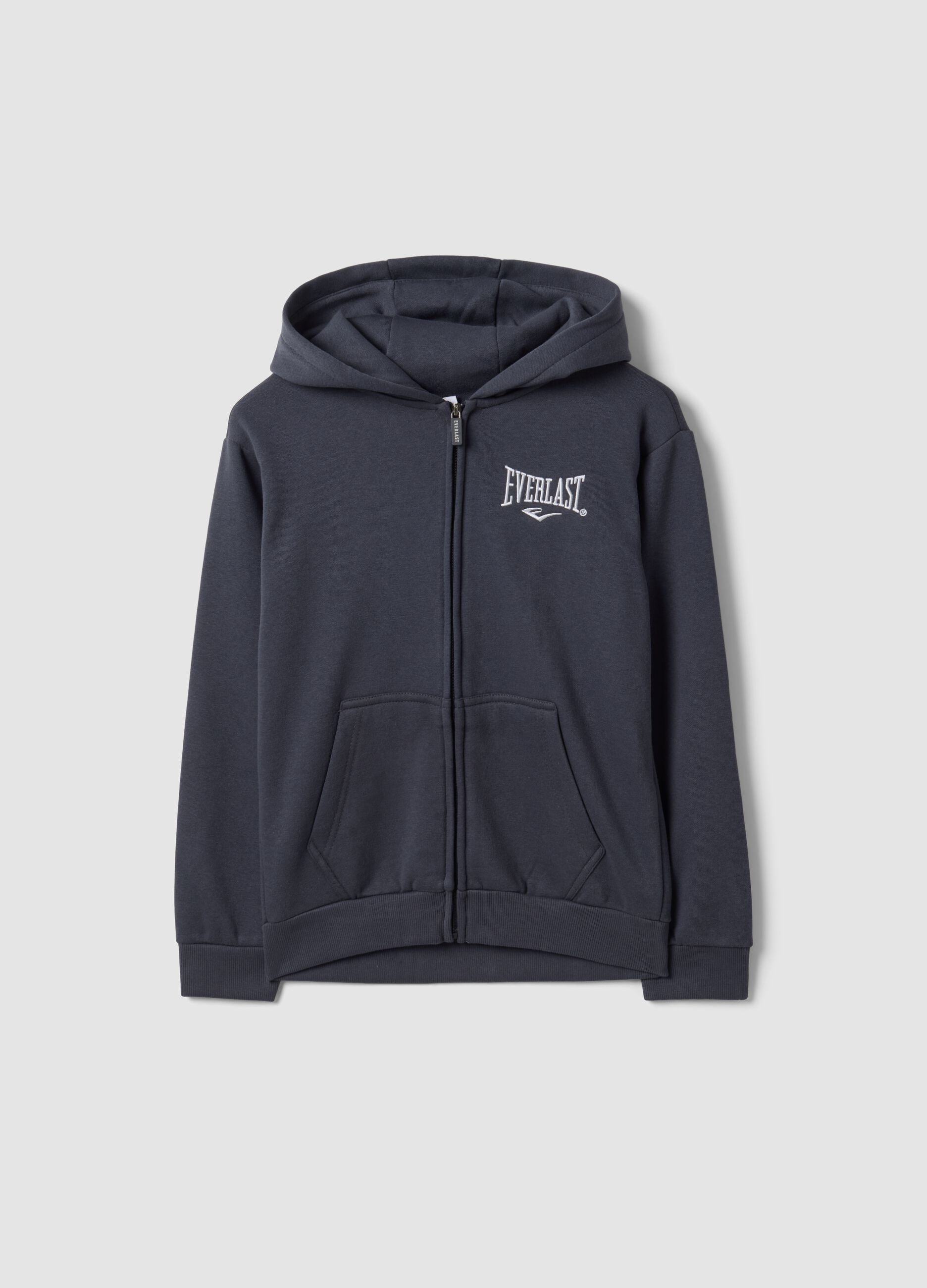 Grey full-zip cotton-blend hooded sweatshirt for boys