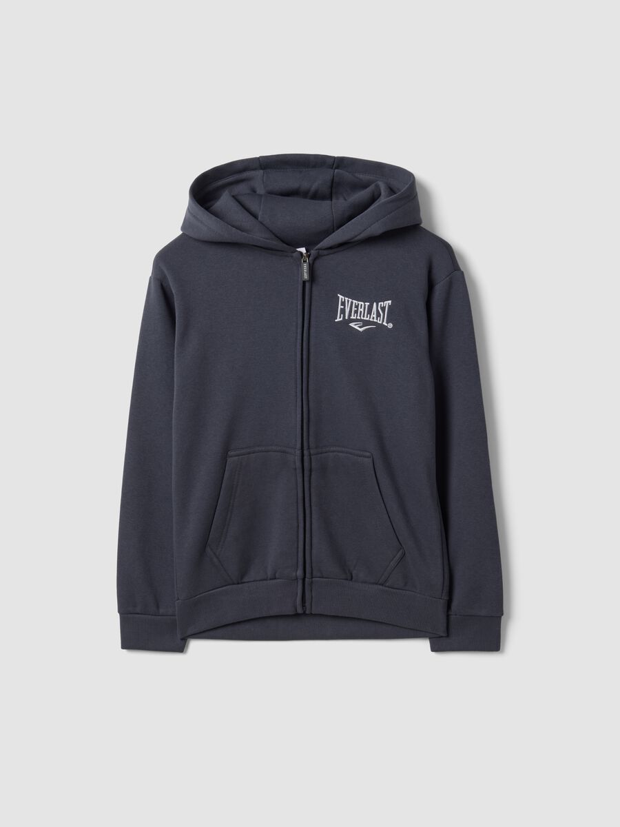 Grey full-zip cotton-blend hooded sweatshirt for boys_0